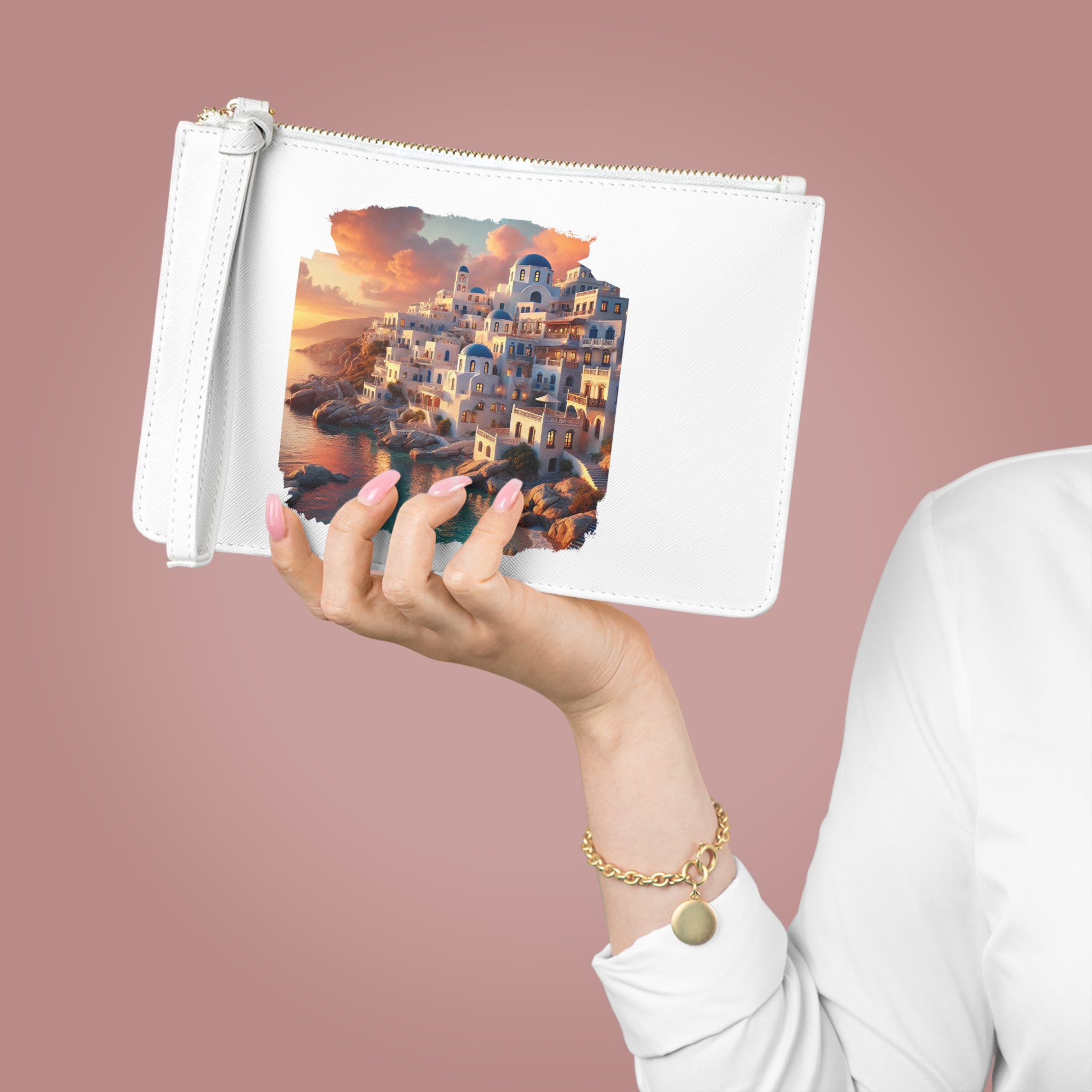 Landscape evening bag Santorini caldera clutch bag nature print greece clothing gift vintage Handbag cool purse unique