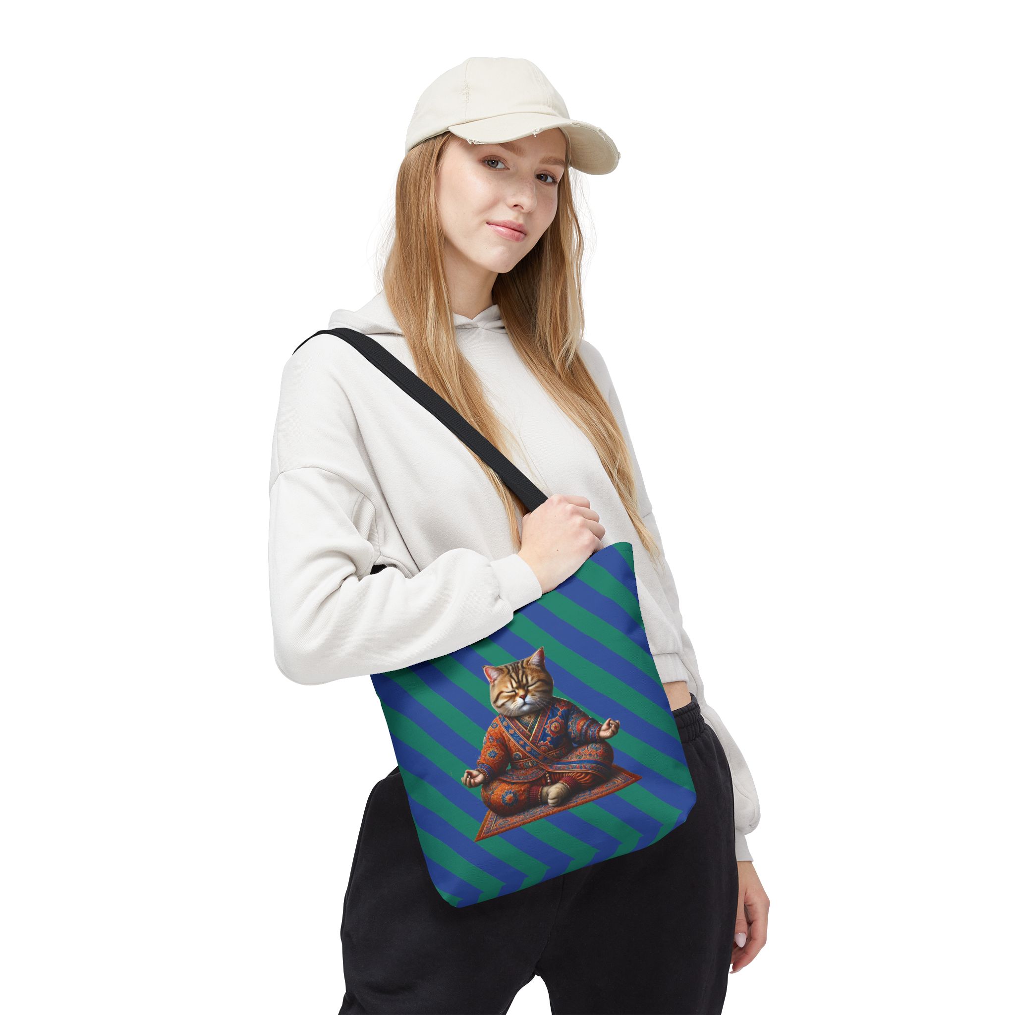 Canvas Tote bag Cat meditation handbag yoga bag vintage buddha mindfulness purse – Image 2