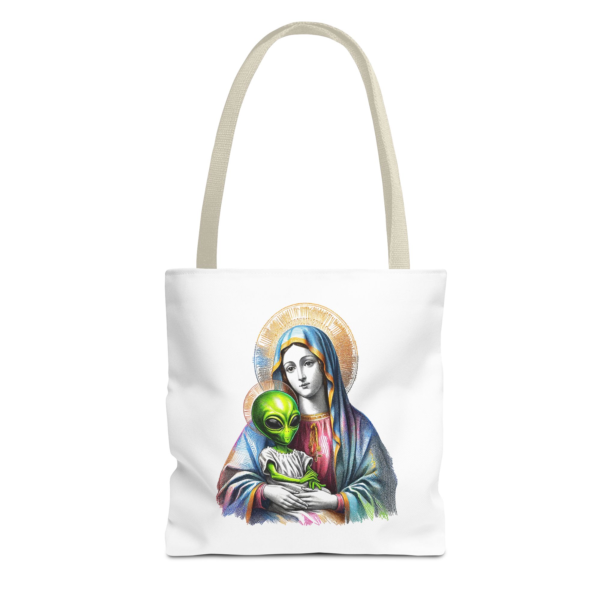 Satiric cute tote bag Boho shoulder bag Alien virgin mary retro shoulder bag fun gift religious design purse unique handbag – Image 19