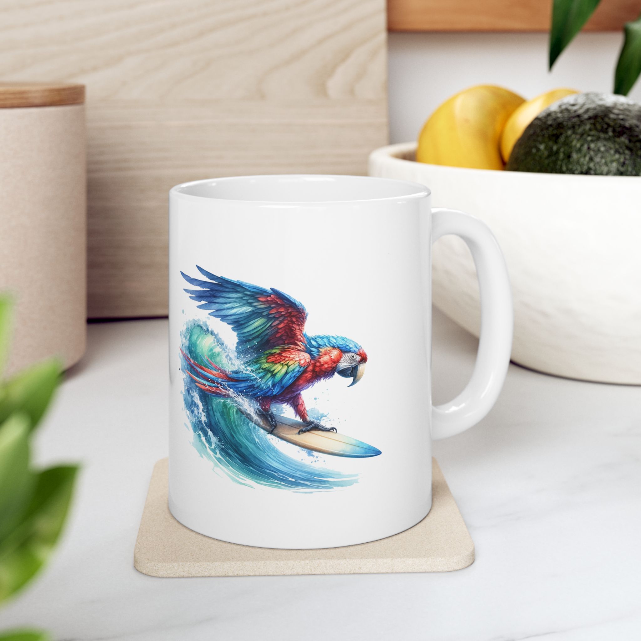 Coffee mug surf gift for her Parrot surf lover tea cup boho Mug office unique accessory nature design – Image 3