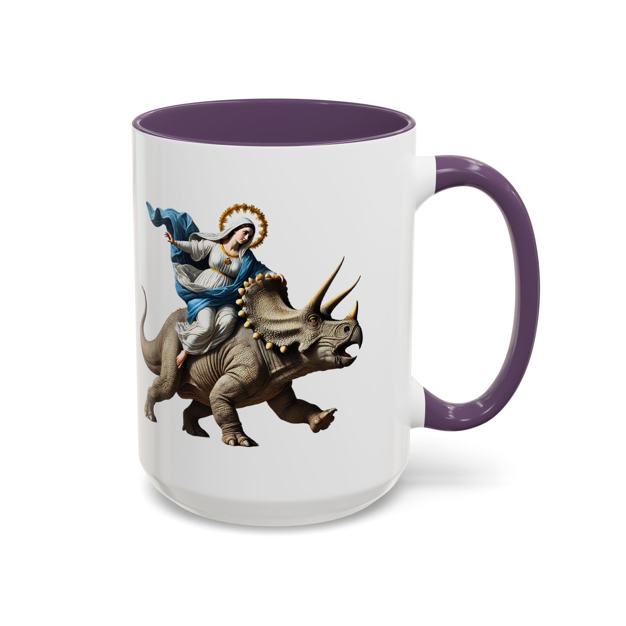 Sarcastic Coffee mug jurassic Virgin mary riding triceratops funny office mug boho gift tea cup cute accessory – Image 57