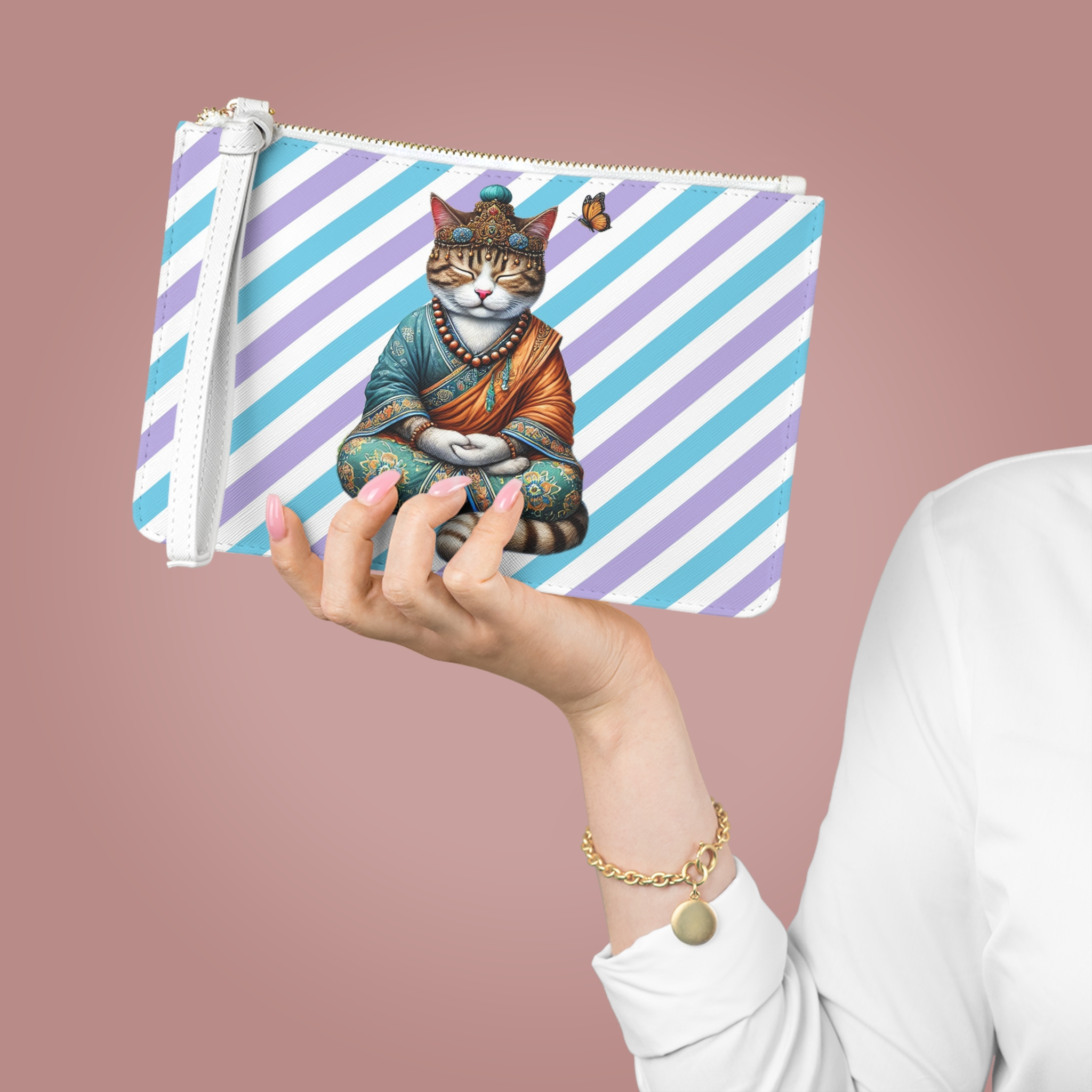 Graphic evening bag Cat meditation purse yoga bag vintage buddha mindfulness handbag