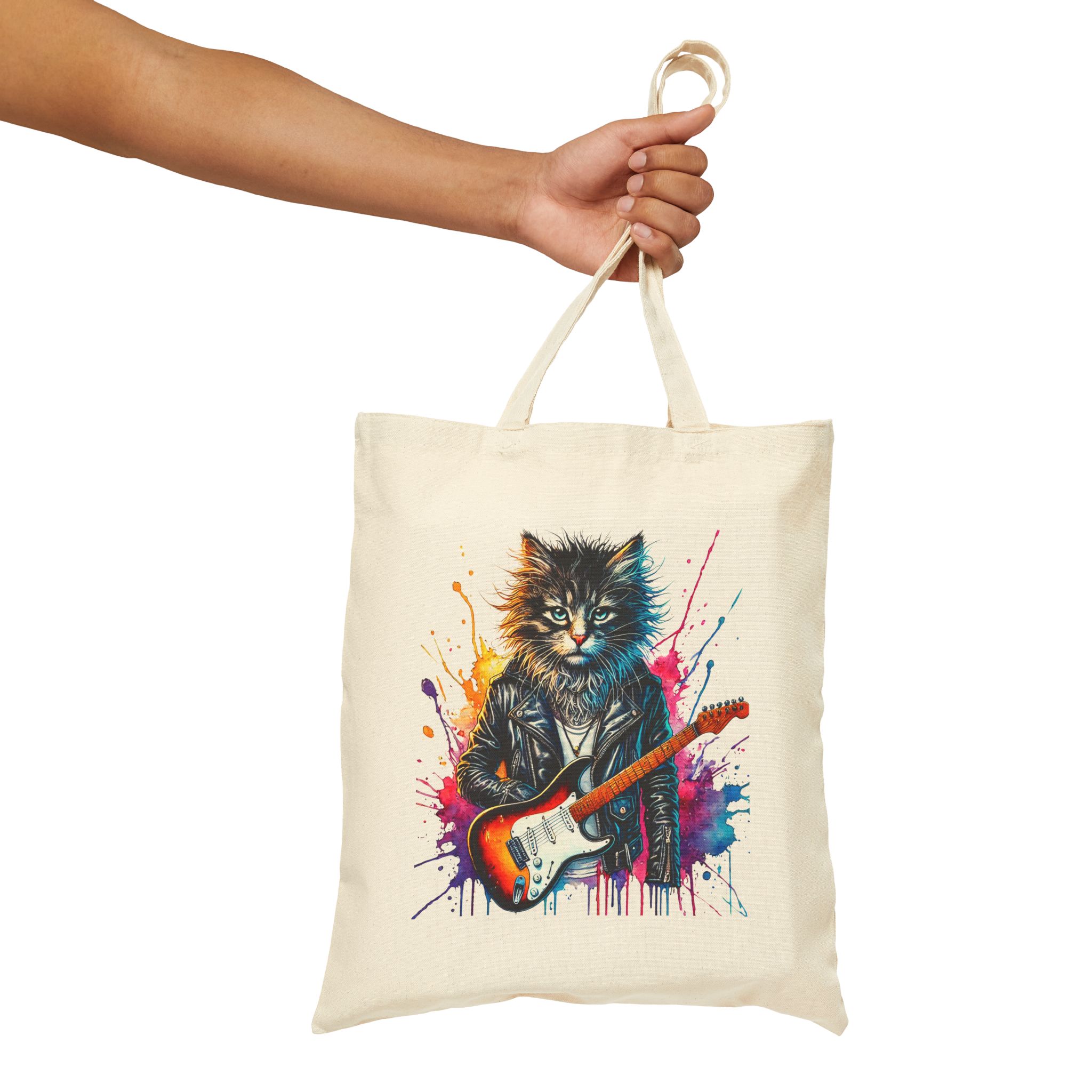 Cat Canvas tote bag Rock vintage shoulder bag rockstar cat kitten vintage handbag pet lovers - Image 4