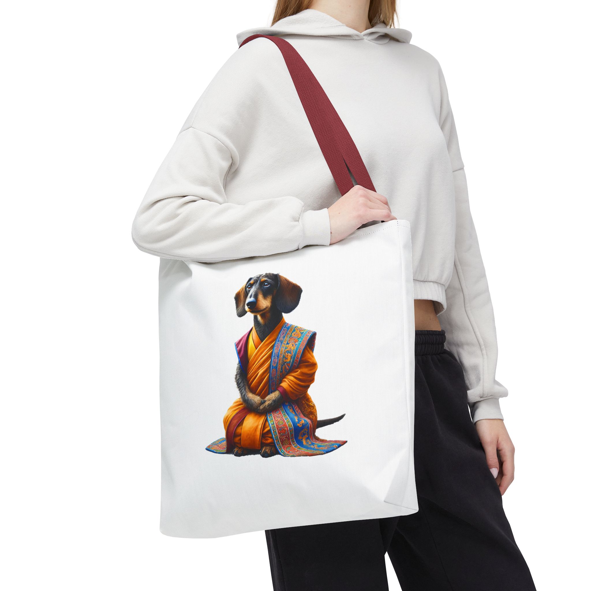 Meditation canvas tote bag Dog cute tote bag mindfulness design Dog funny gift colourful shoulder bag puppy purse – Image 12