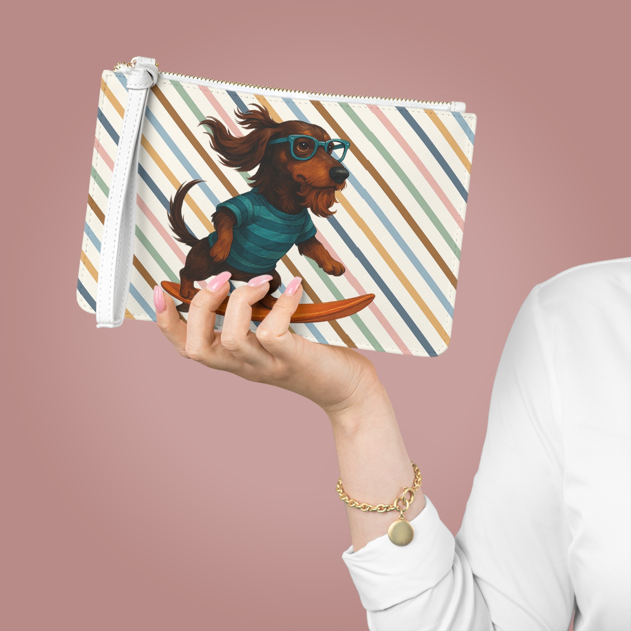 Cool Clutch bag Dog Surfer clutch bag dachshund lover gift purse surf handbag