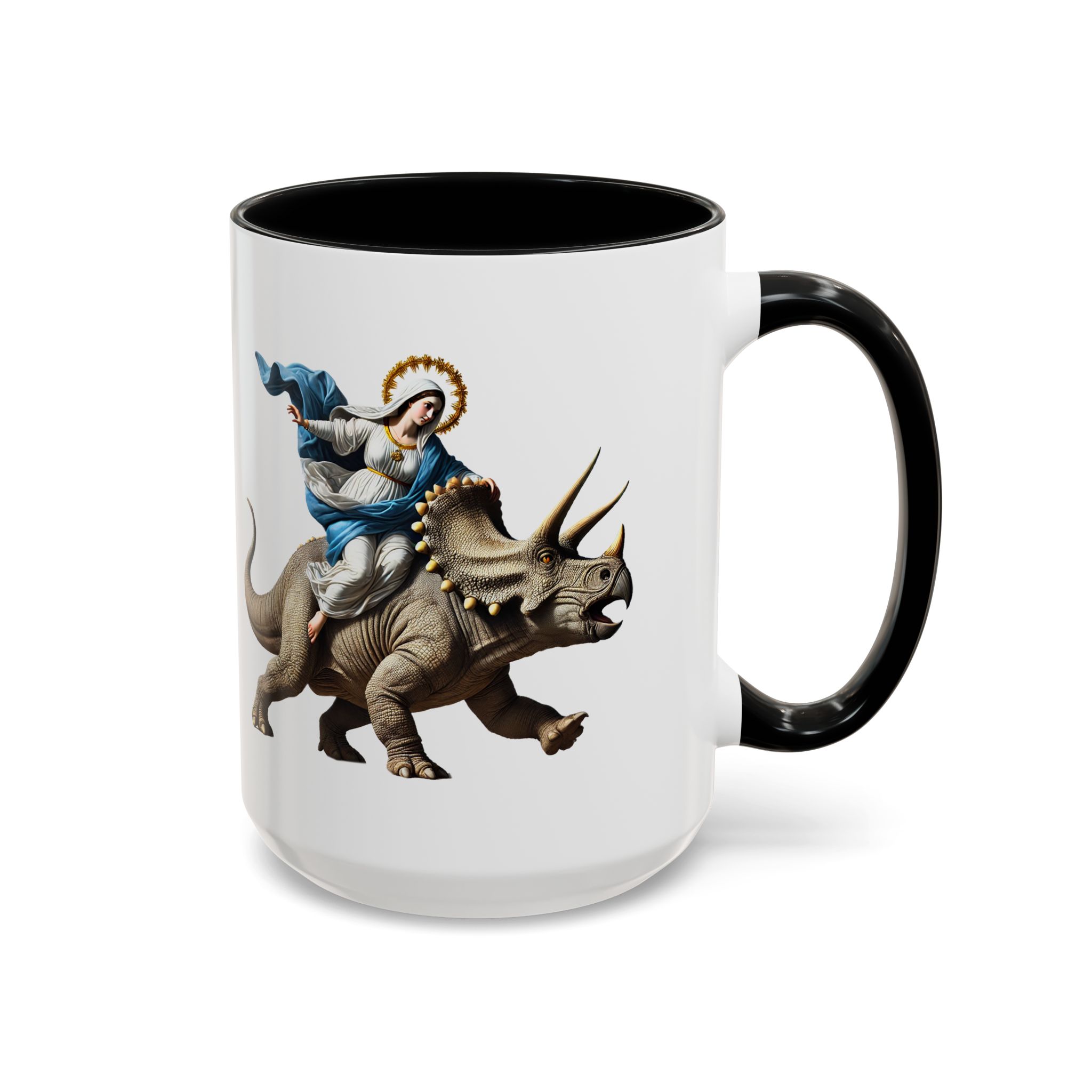Sarcastic Coffee mug jurassic Virgin mary riding triceratops funny office mug boho gift tea cup cute accessory – Image 21