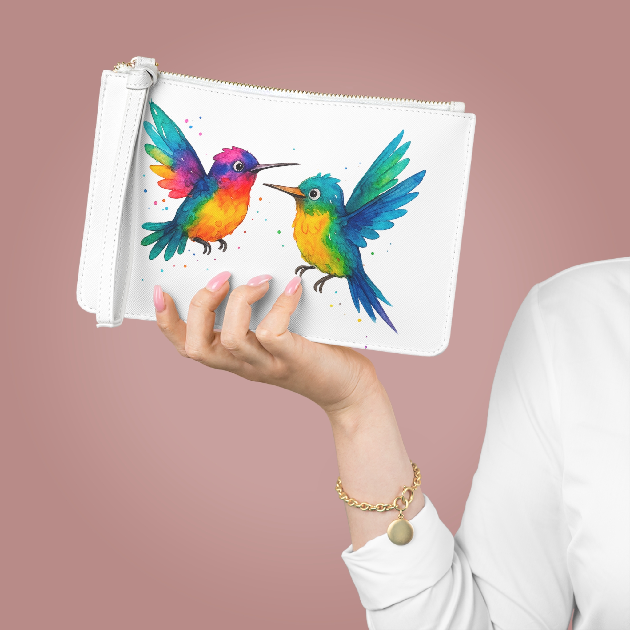 Clutch bag Surrealist purse hummingbird Unique Fantasy evening bag by Real Artist for Creative Souls