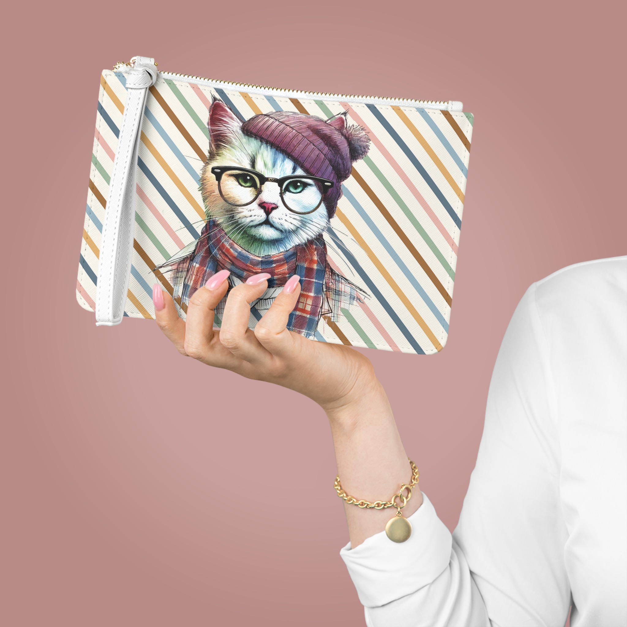 Gato hipster Bolso de embrague amantes de las mascotas divertido bolso de noche Hipster diseño bolso gatito