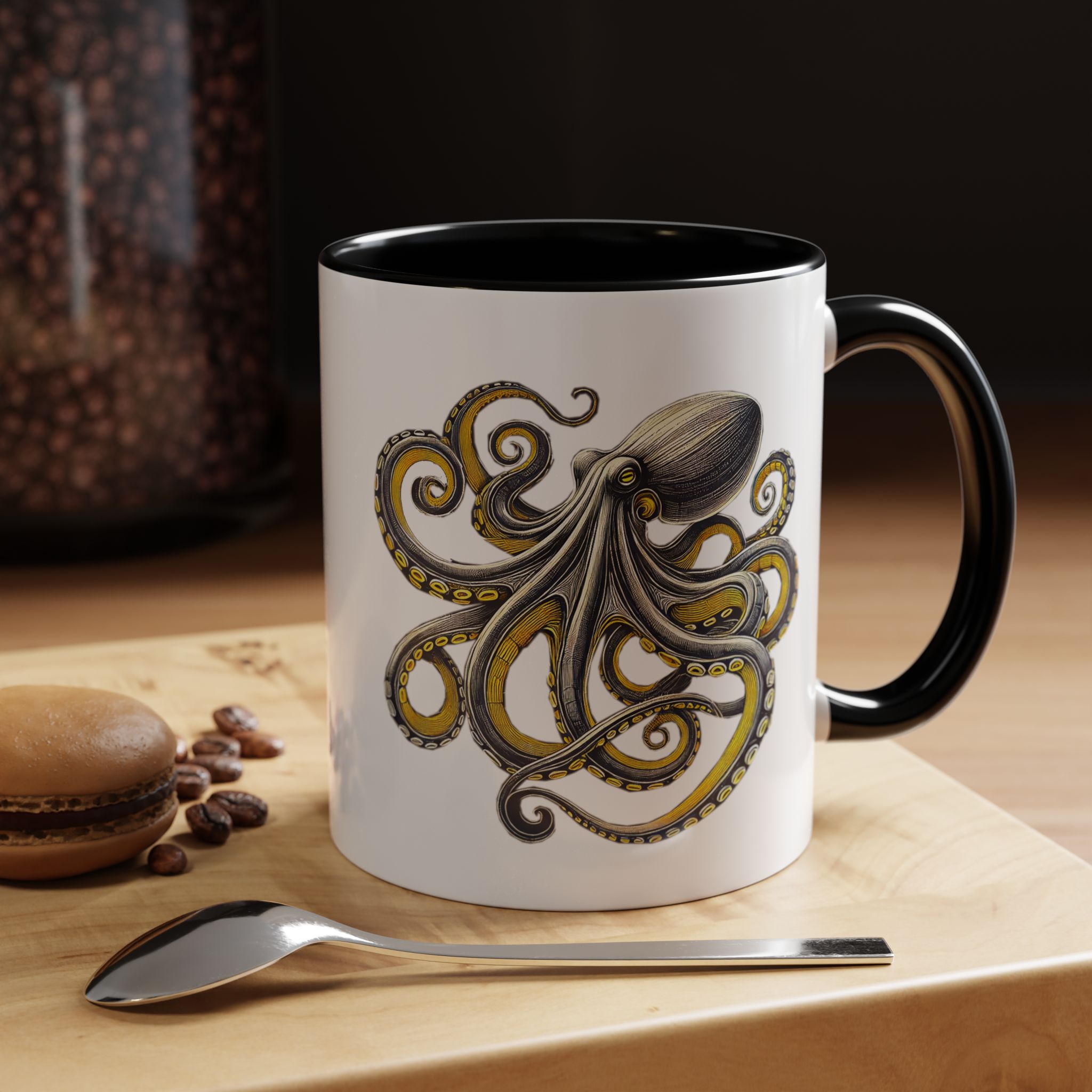 Coffee mug octopus calligraphy gift for her tea cup japan lover unique mug office accessory boho design – Image 3