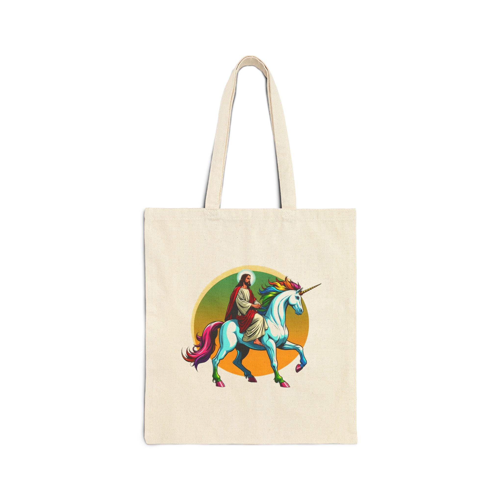 Satiric cute tote bag Jesus Unicorn canvas tote bag unicorn rider boho tote bag christ design religious sarcastic handbag unusual purse