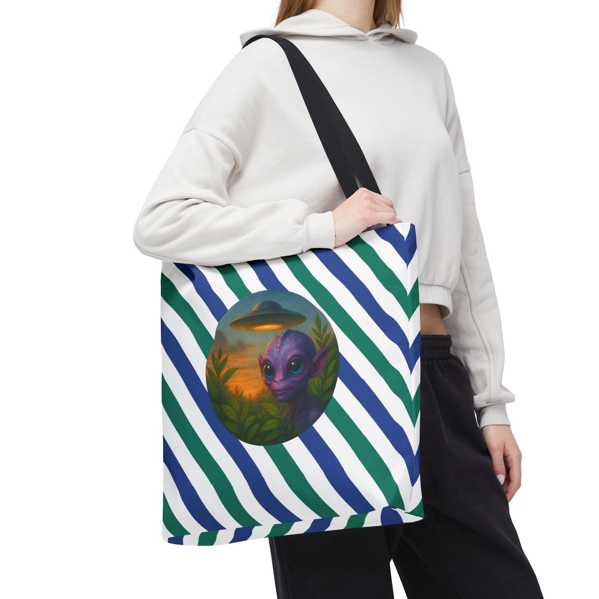 Alien shopping tote bag alien extraterrestrial whale fantasy funny retro cosmic vintage tote - Image 6