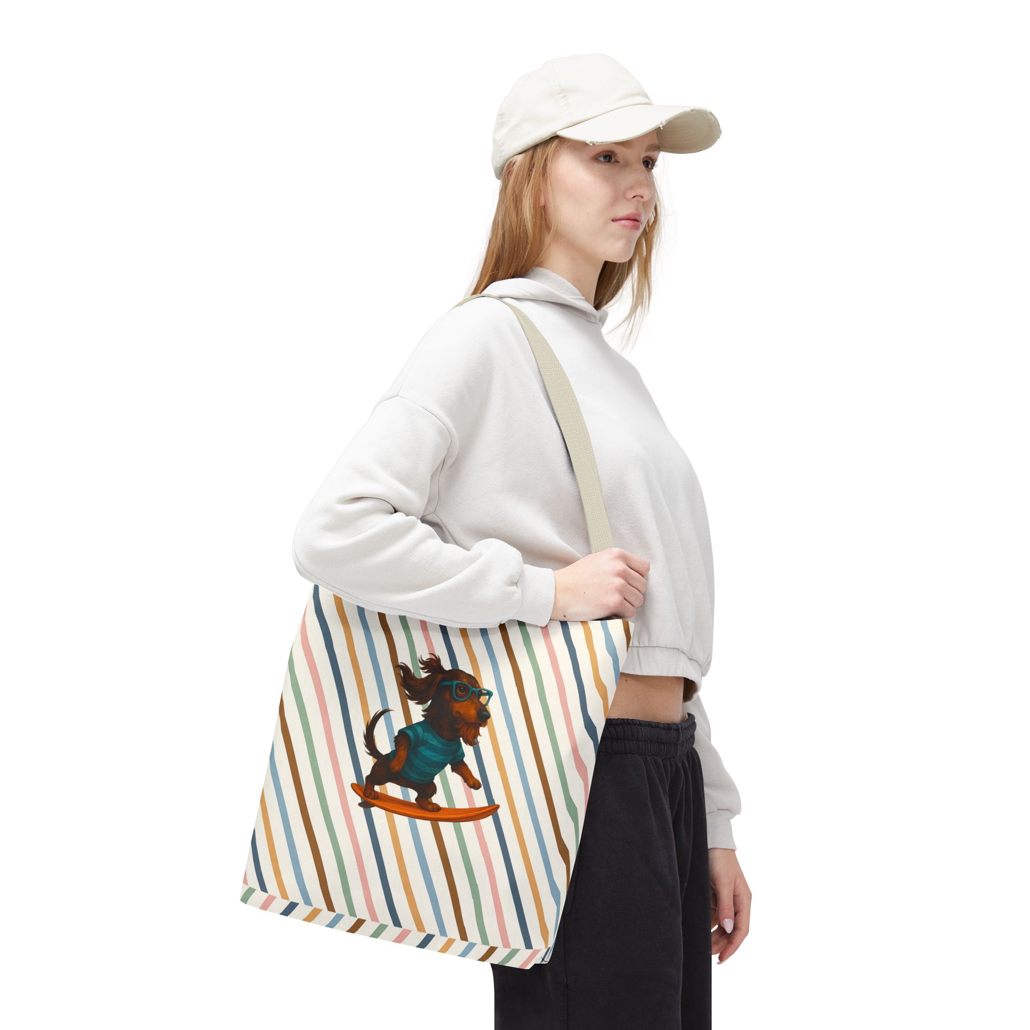 Cool canvas tote bag Dog Surfer tote bag dachshund lover gift shoulder bag surf handbag – Image 22