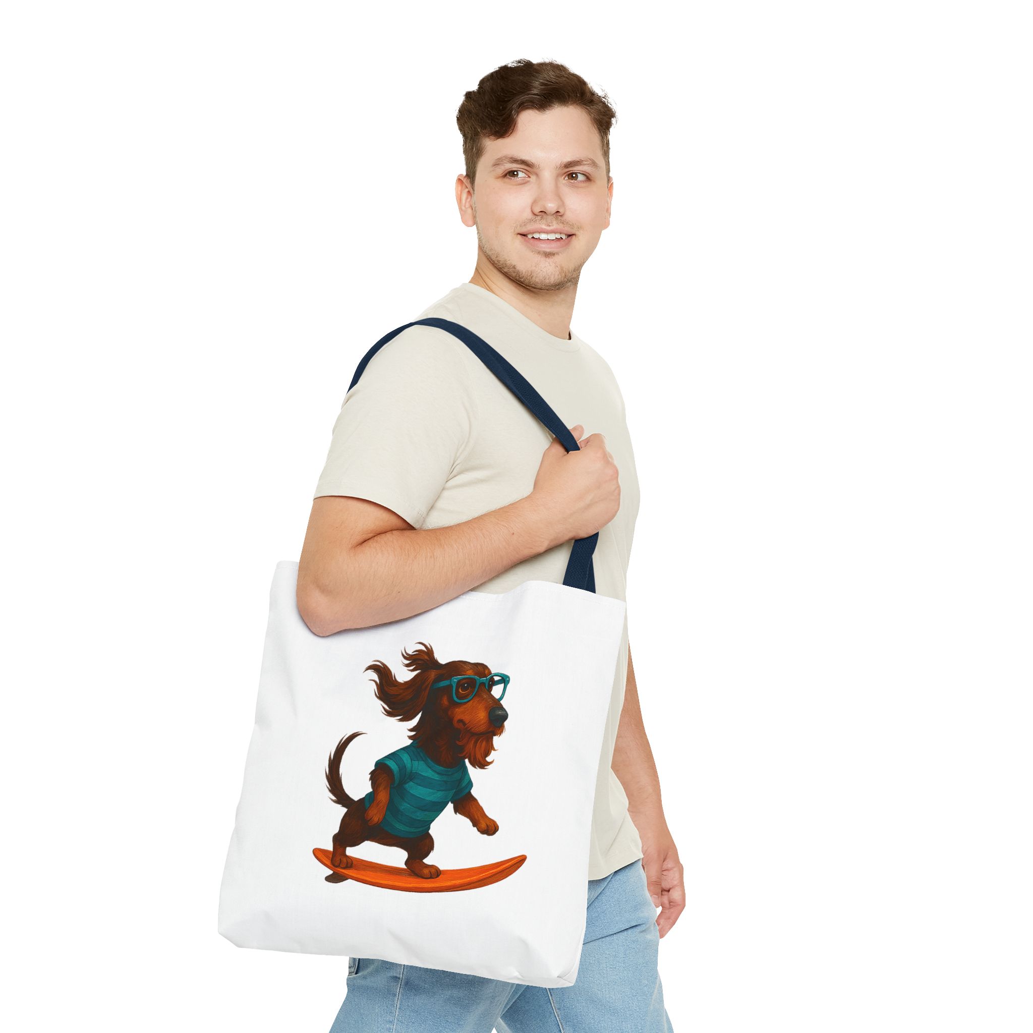 Cool canvas tote bag Dog Surfer tote bag dachshund lover gift shoulder bag surf handbag – Image 30