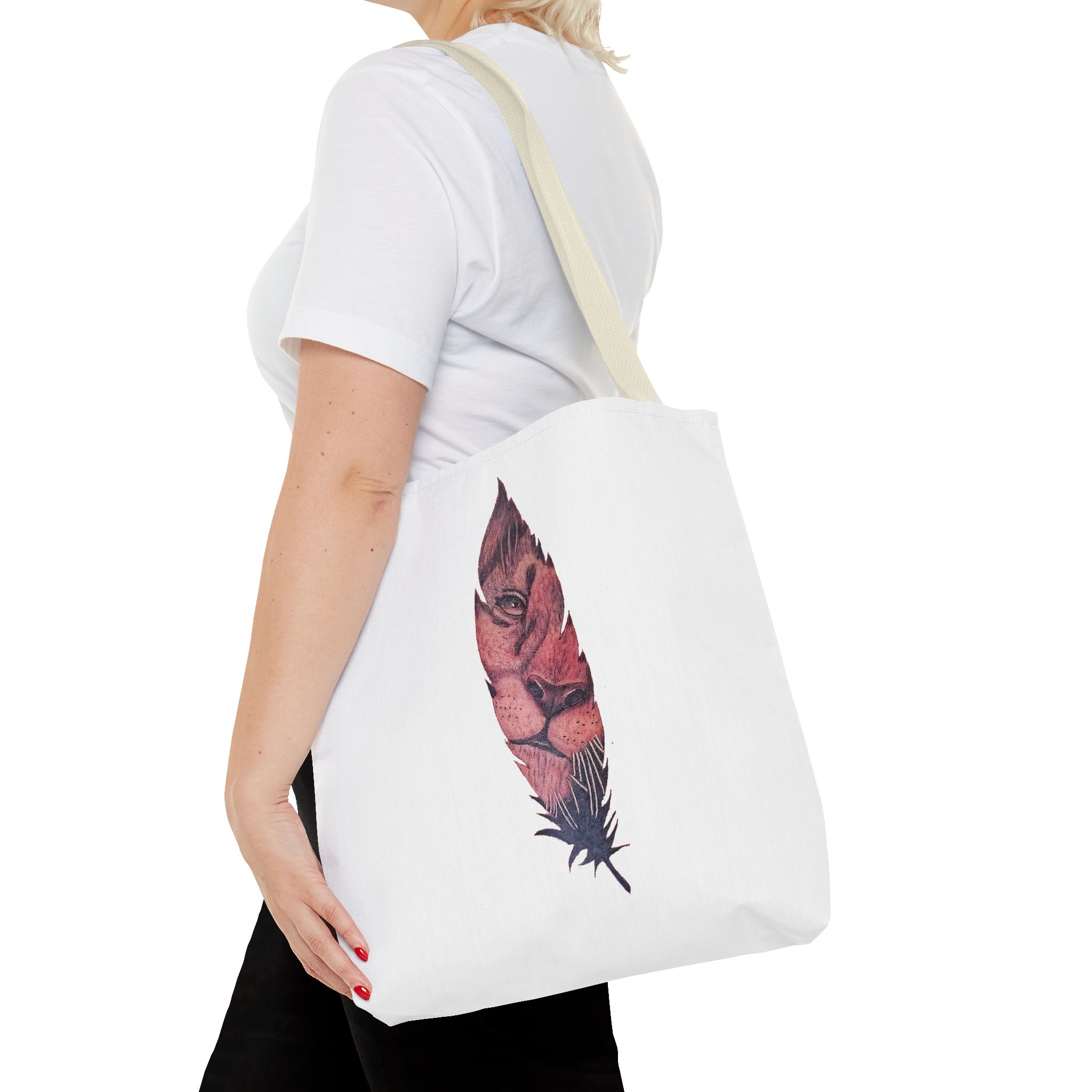Canvas tote Surrealist Feather cute tote bag Art for the Bold Exclusive Dreamlike Drawing on Premium shoulder bag Lion – Image 22