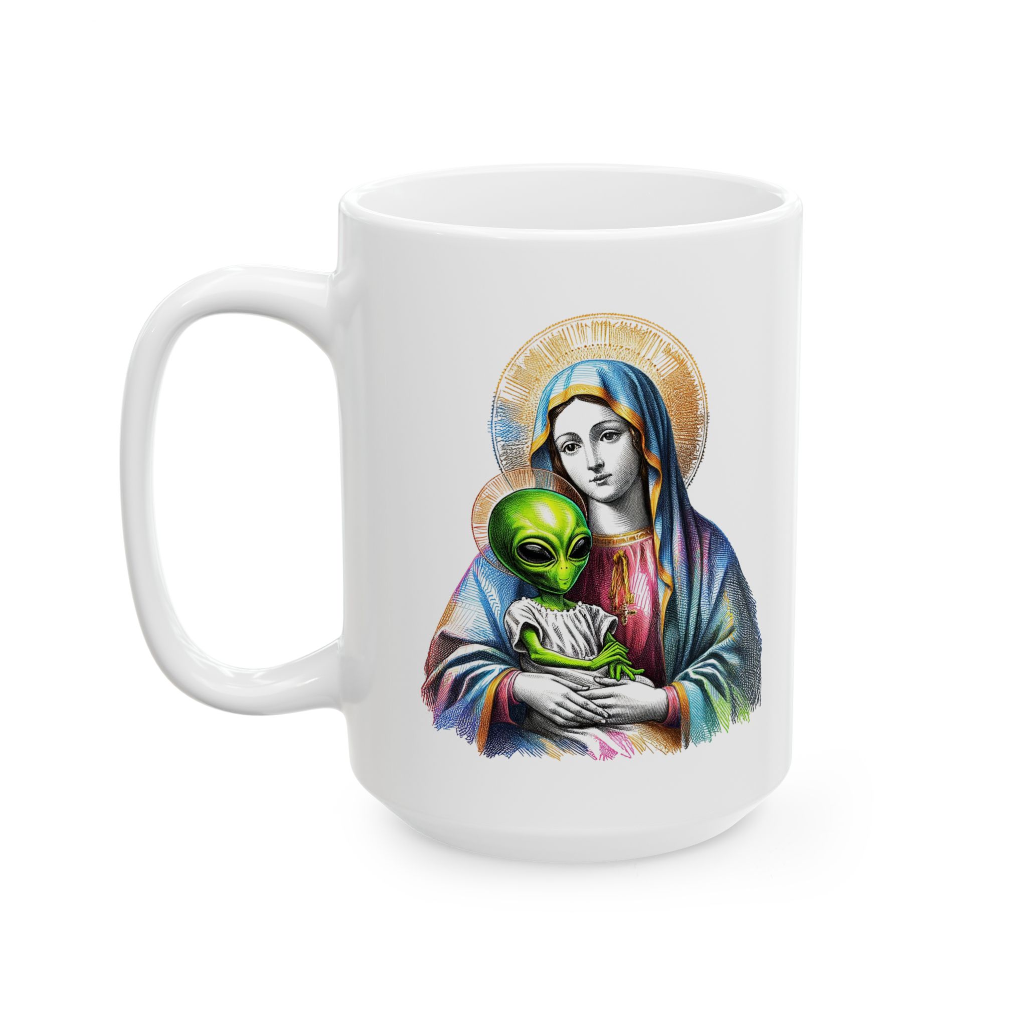 Funny Mug satiric alien virgin mary coffee mug boho gift for him tea cup office accessory religious joke cute cup - Image 5