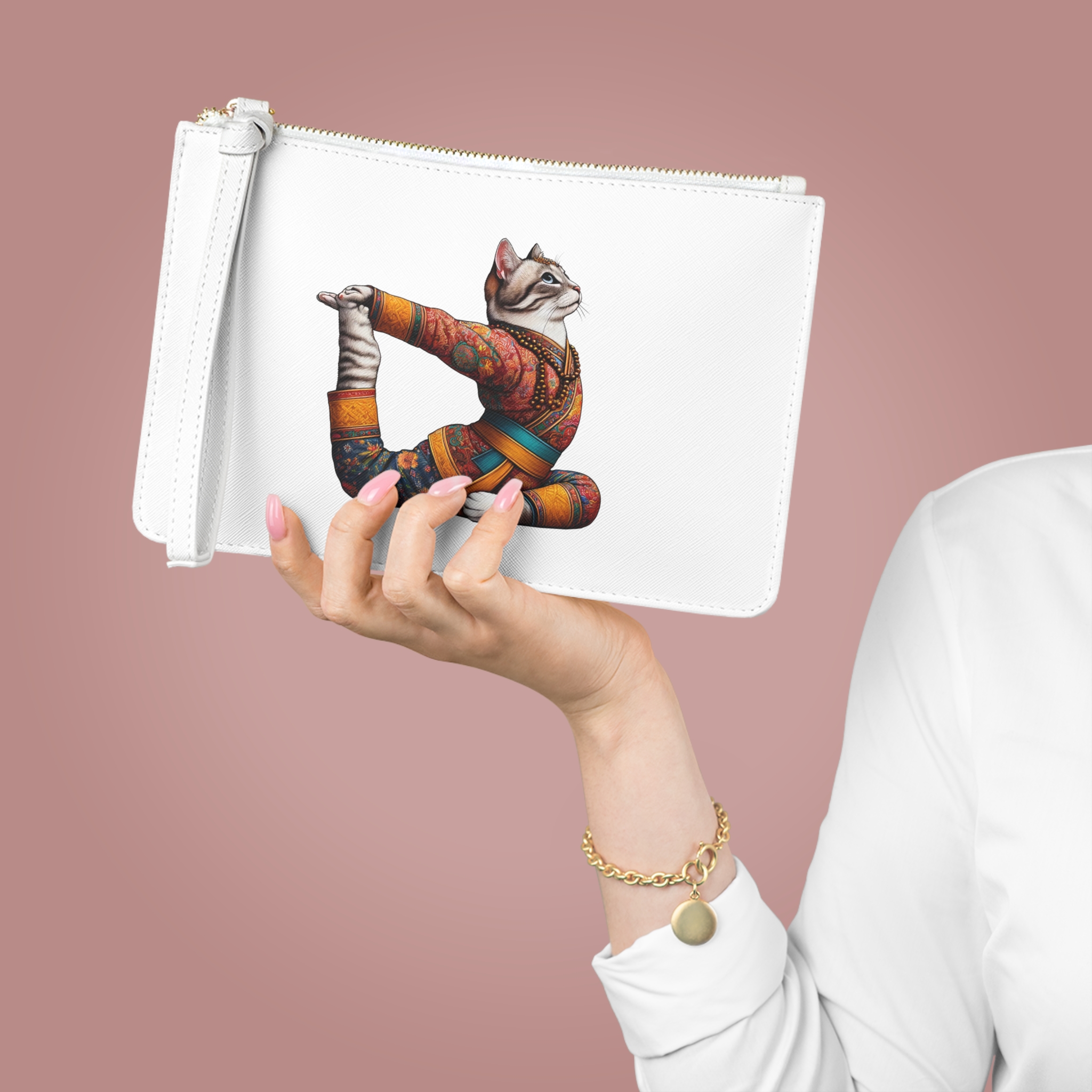 Funny clutch bag Cat meditation Clutch bag yoga bag vintage buddha mindfulness handbag