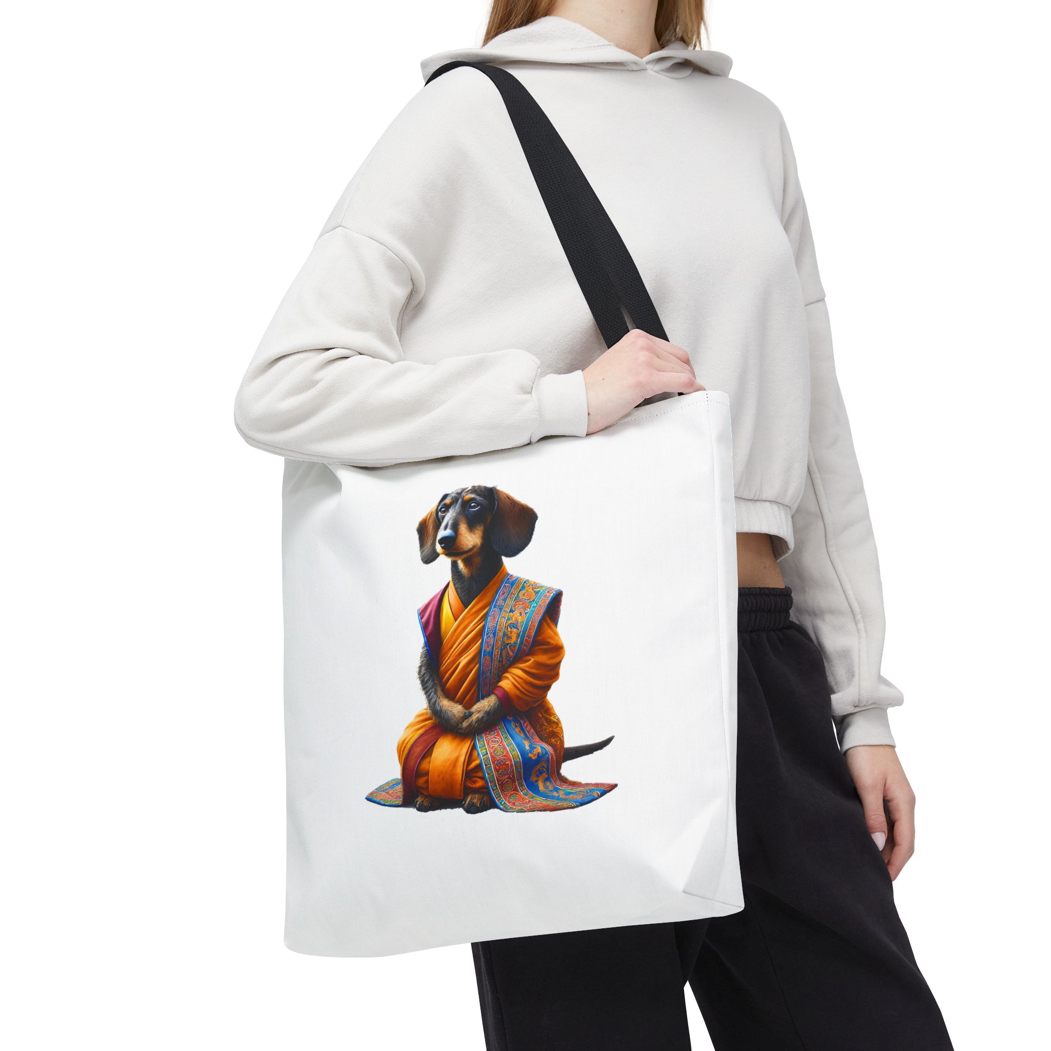 Meditation canvas tote bag Dog cute tote bag mindfulness design Dog funny gift colourful shoulder bag puppy purse – Image 6