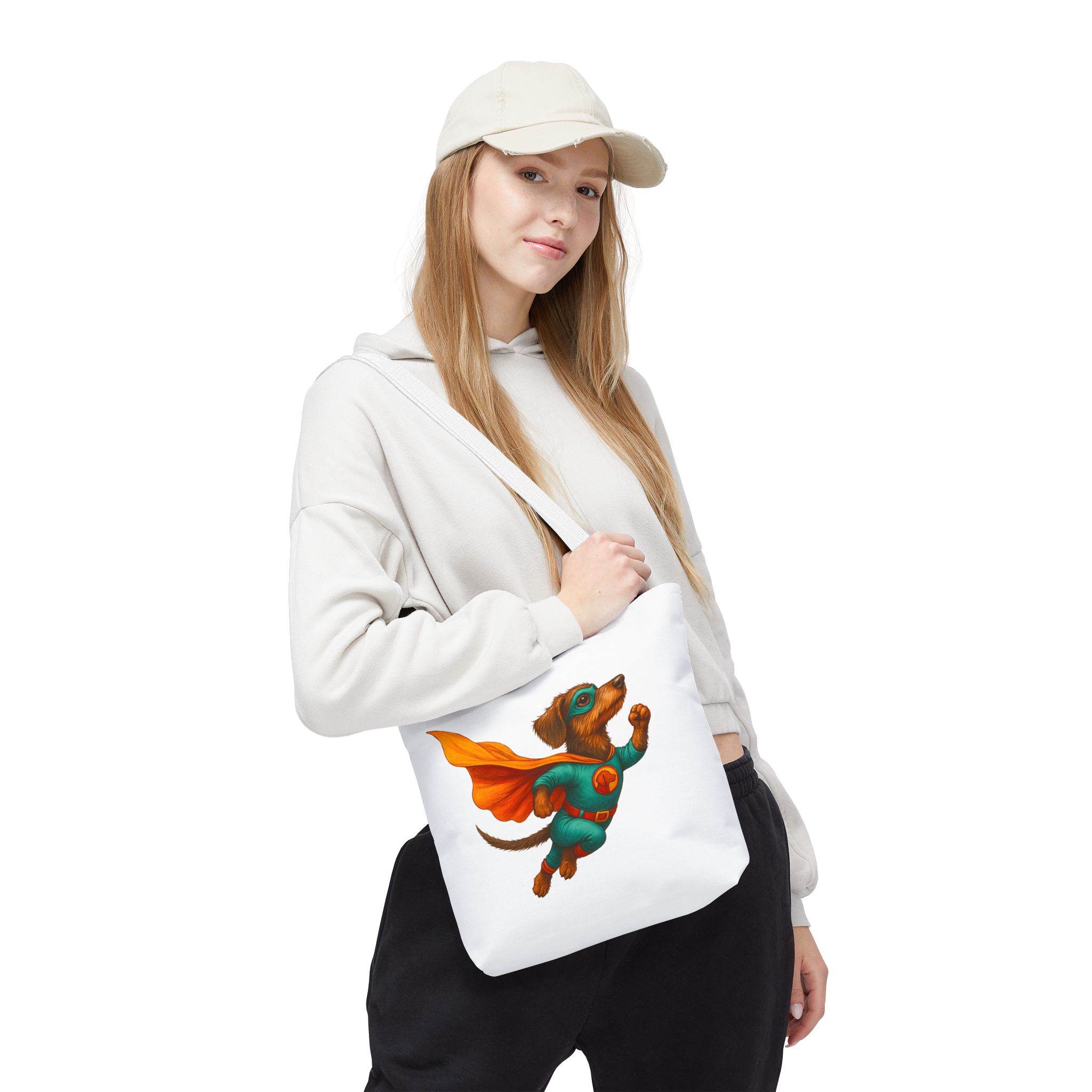 Fun Dachshund canva tote bag superhero Dog cute tote bag pet lover shoulder bag ethical cotton – Image 14