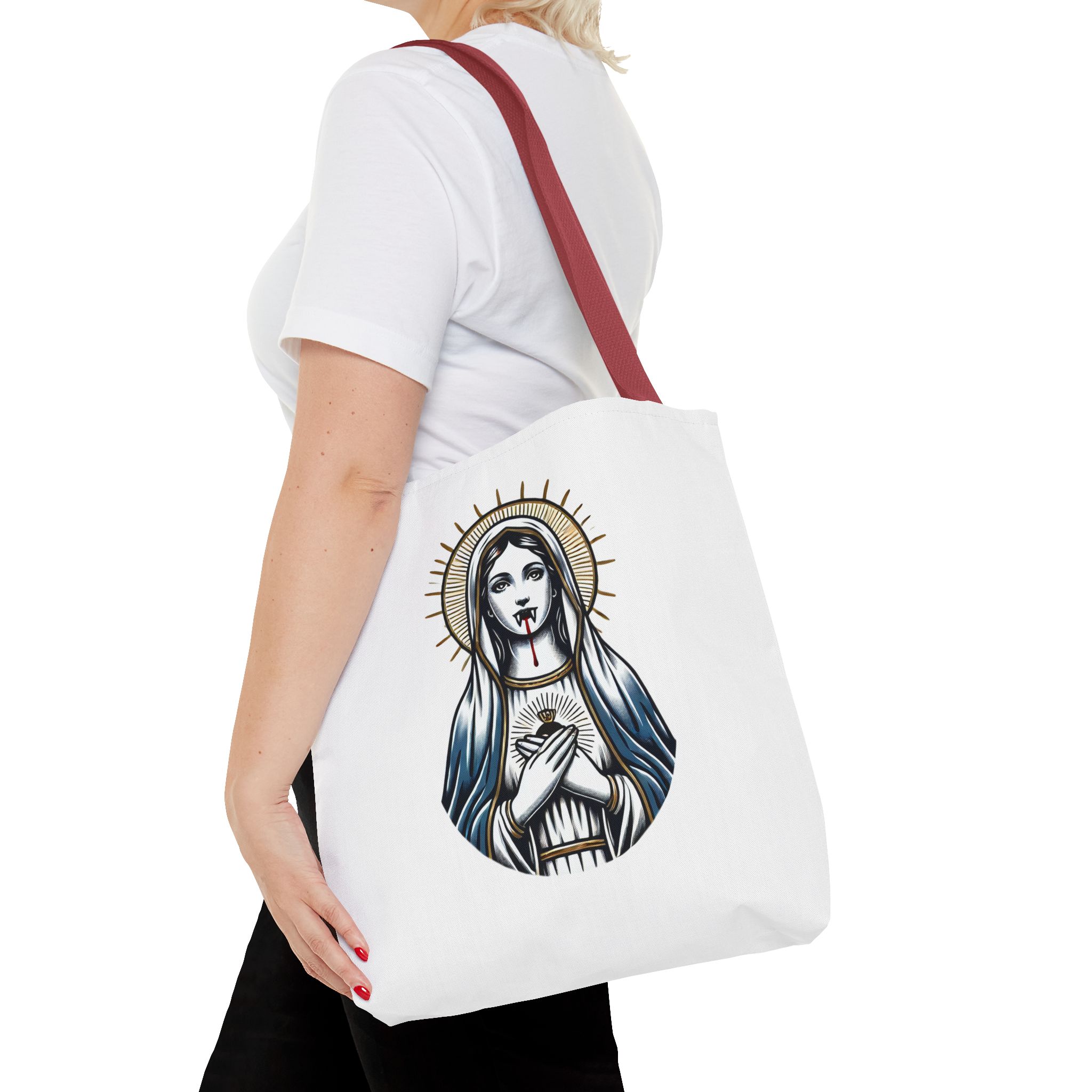 Ironic tote bag vampire Funny Bag virgin mary Canvas Tote bag religious sarcastic clothing gift satirical print cool Handbag purse bag – Image 10