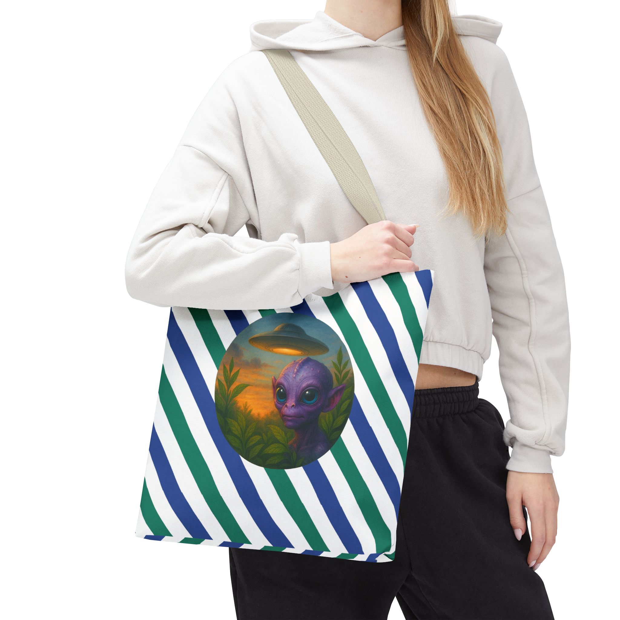 Alien shopping tote bag alien extraterrestrial whale fantasy funny retro cosmic vintage tote - Image 22