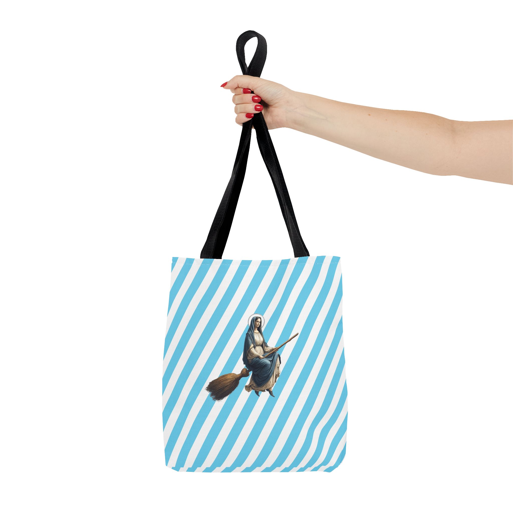 Satiric tote bag Virgin Mary witch broom cute tote bag religious shoulder bag sarcastic premium purse unusual - Image 2