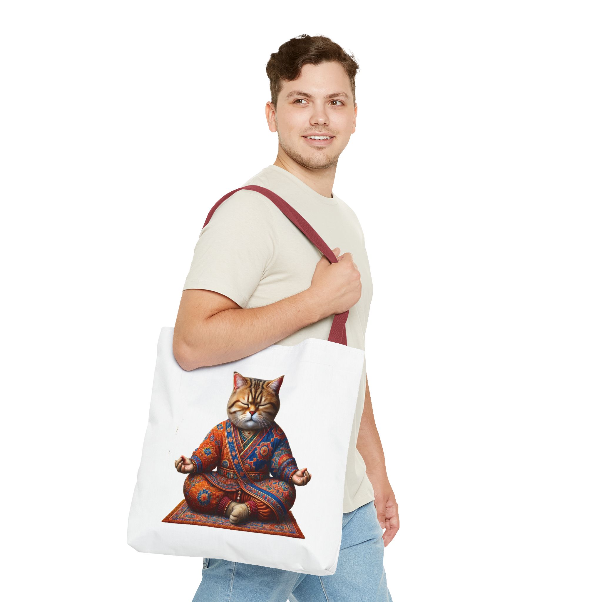 Canvas Tote bag Cat meditation handbag yoga bag vintage buddha mindfulness purse – Image 12