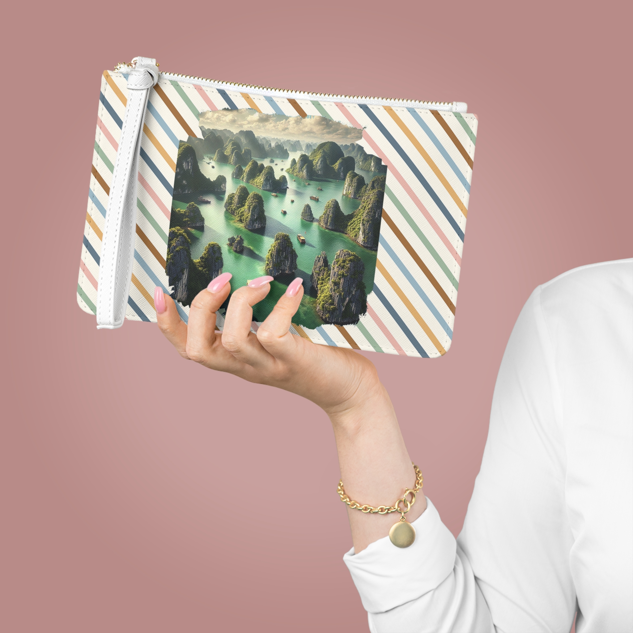 Clutch bag landscape vietnam boho Bag ha long bay print nature cool clothing gift unique Handbag vintage