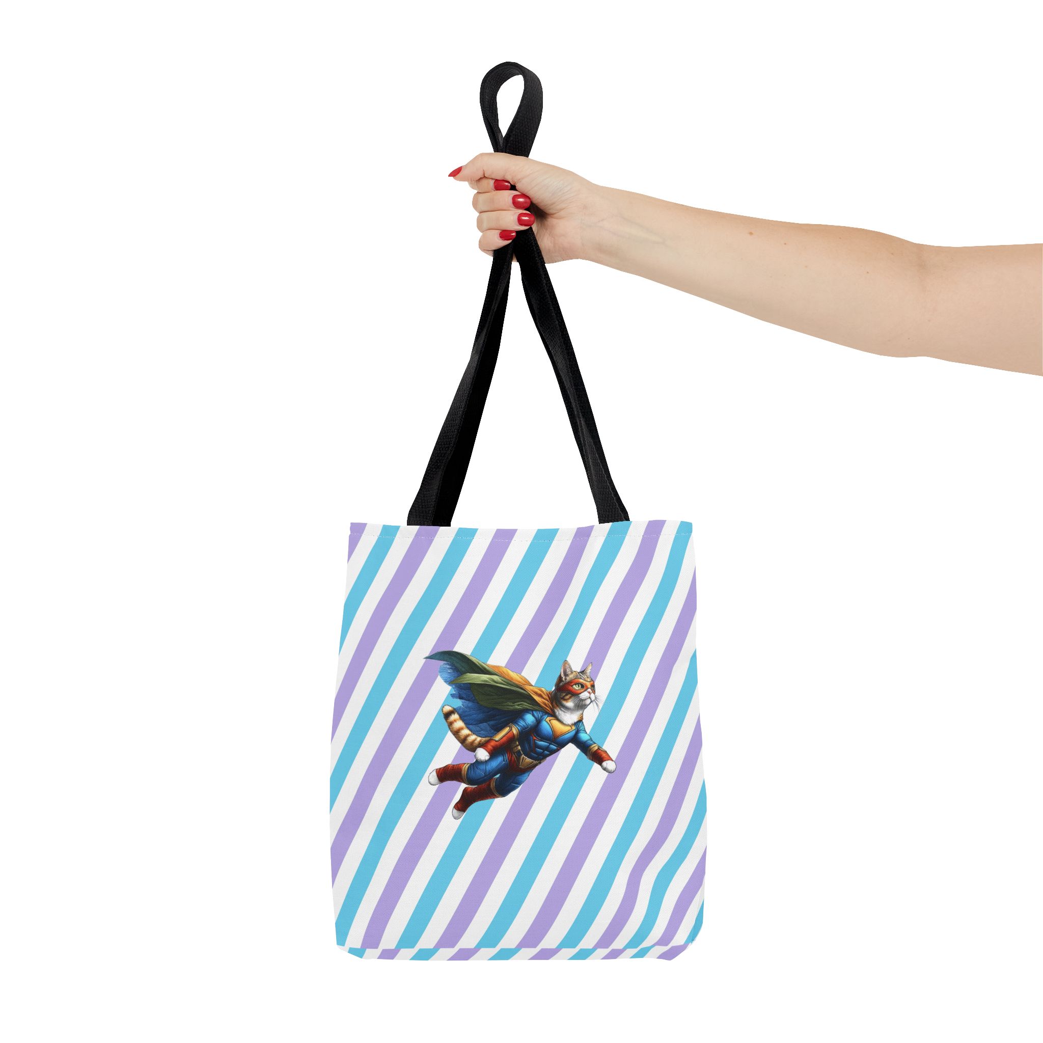 superhero tote bag cat canvas tote bag funny handbag fantasy purse kitten lover cool cat shoulder bag – Image 2