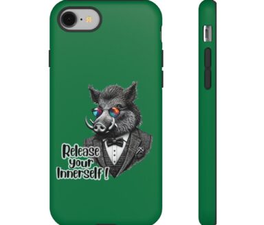 Green Phone Case with Boar Illustration