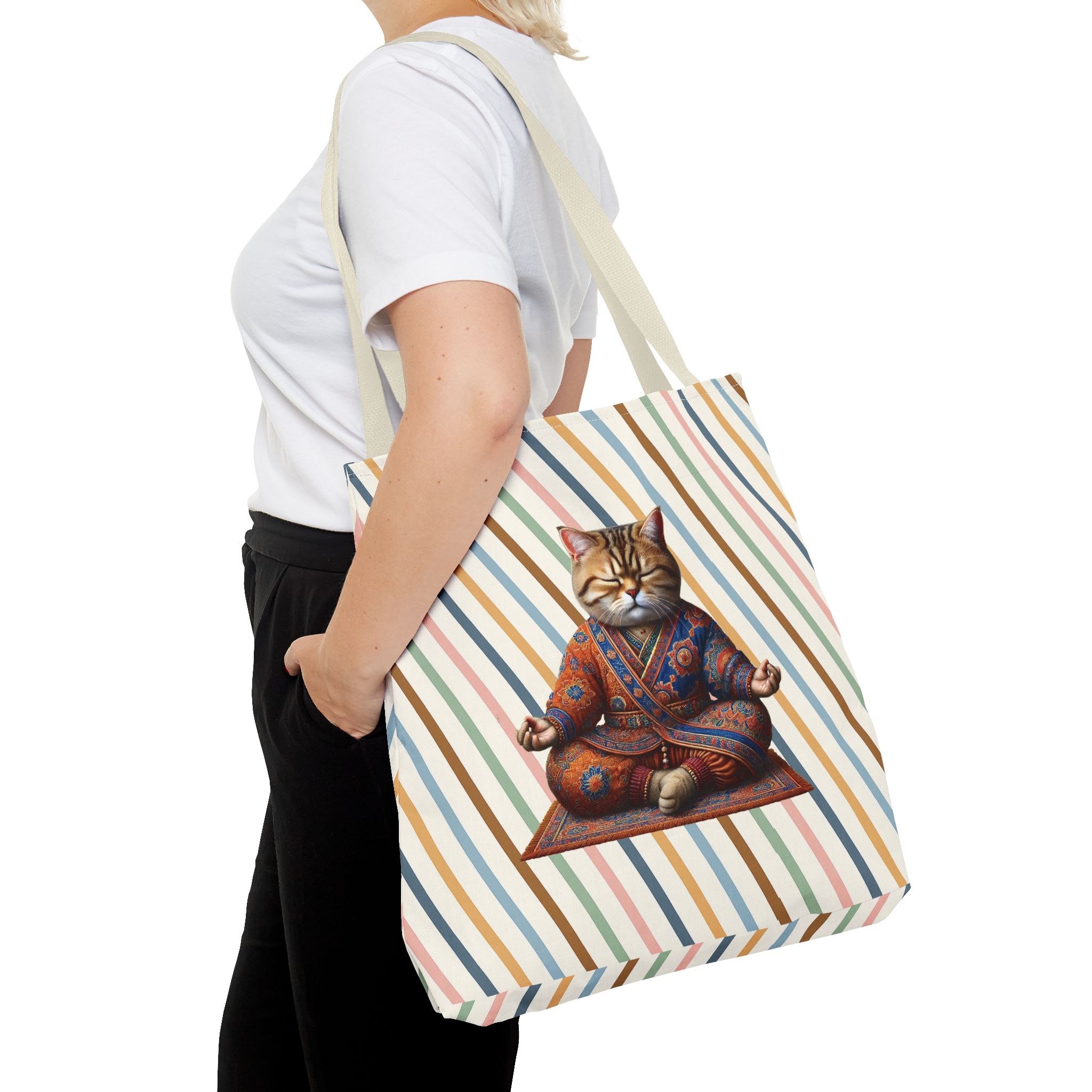 Canvas Tote bag Cat meditation handbag yoga bag vintage buddha mindfulness purse - Image 24