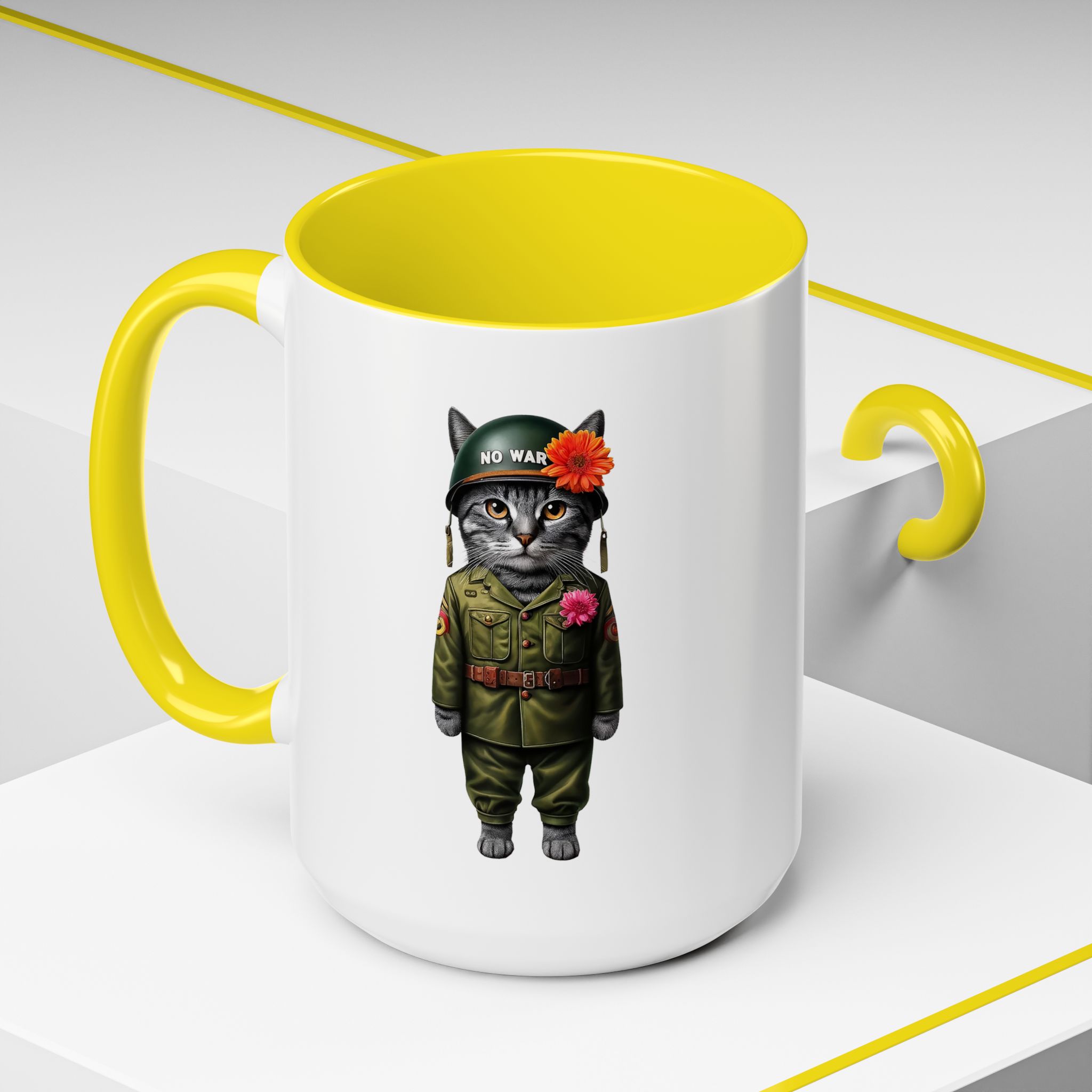 Coffee Mug Peace & Love funny cup tea cat lover office mug unique boho accessory pet gift for her kitten design - Image 64