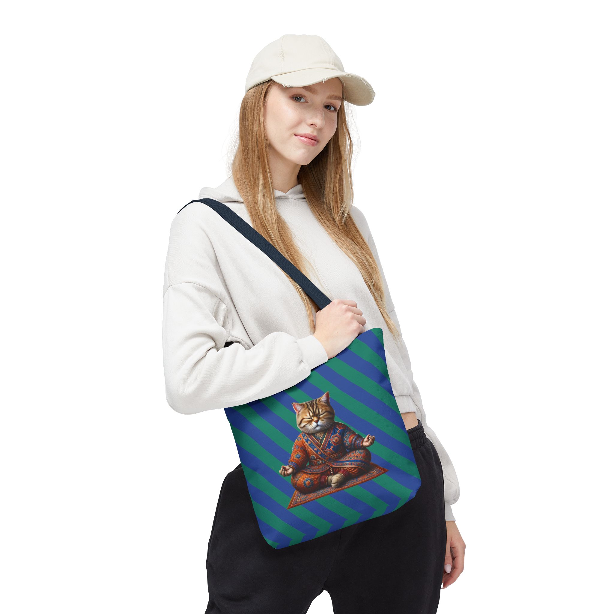 Canvas Tote bag Cat meditation handbag yoga bag vintage buddha mindfulness purse – Image 26