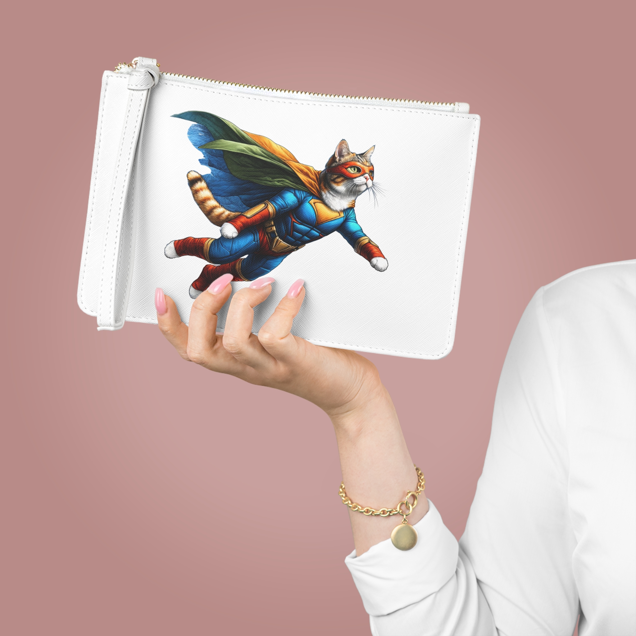 Superhero Cat pouch – Cat Hero Purse – Fantasy Cat clutch bag hero print