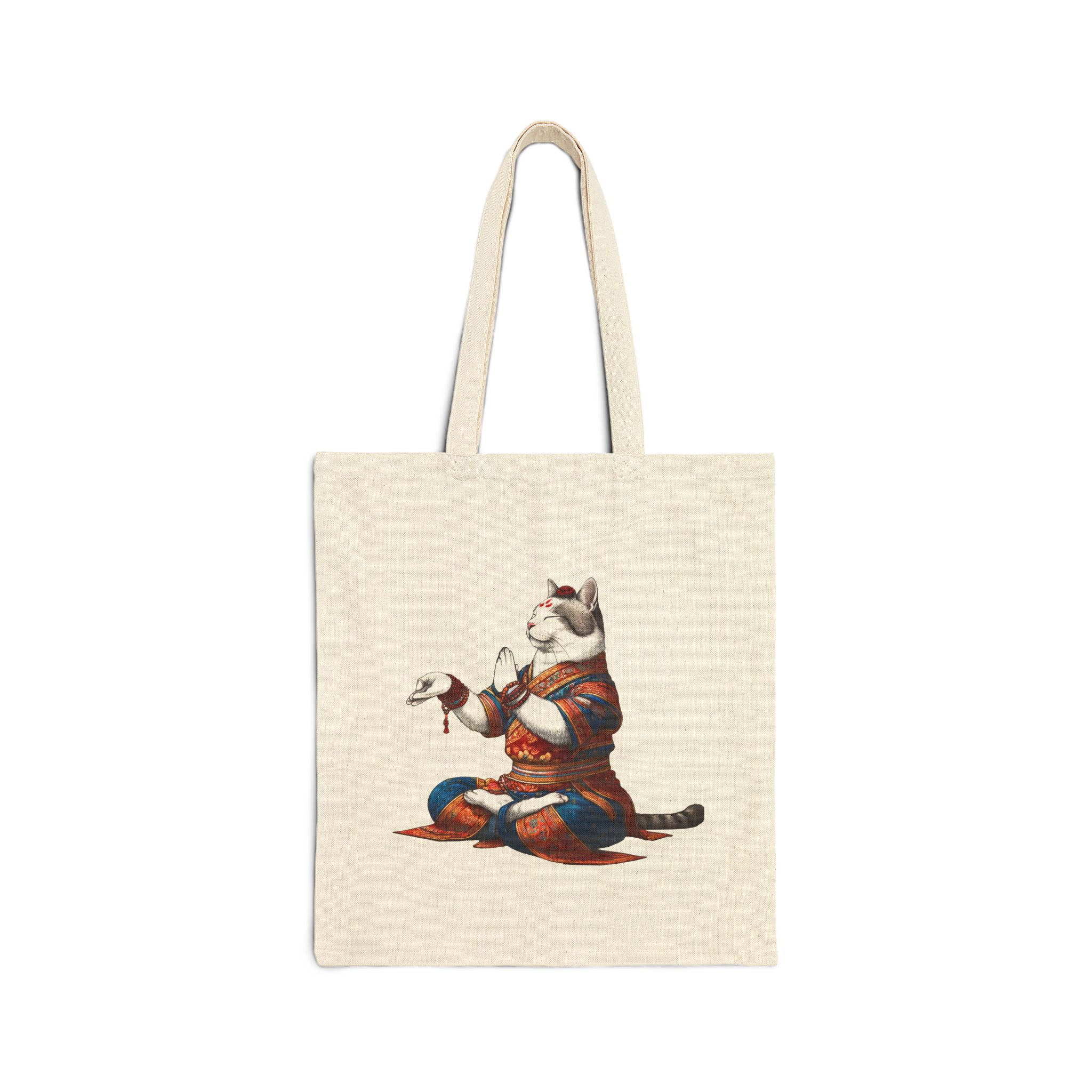 Canvas Tote bag Cat meditation handbag yoga bag vintage buddha mindfulness purse