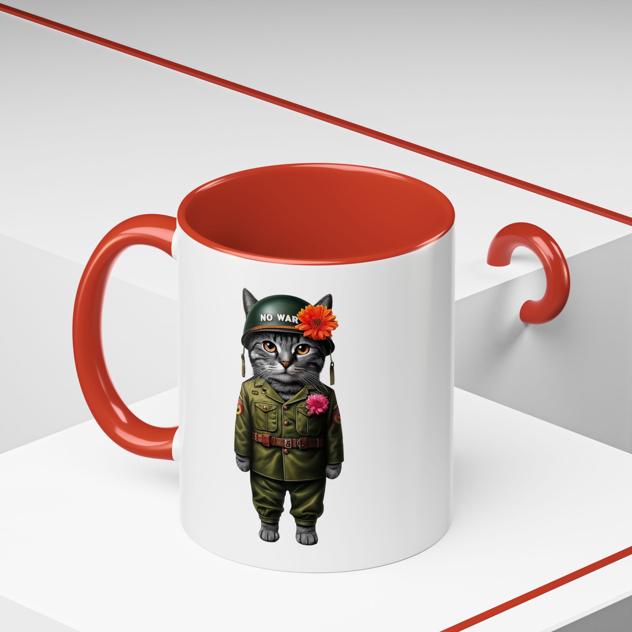 Coffee Mug Peace & Love funny cup tea cat lover office mug unique boho accessory pet gift for her kitten design - Image 16