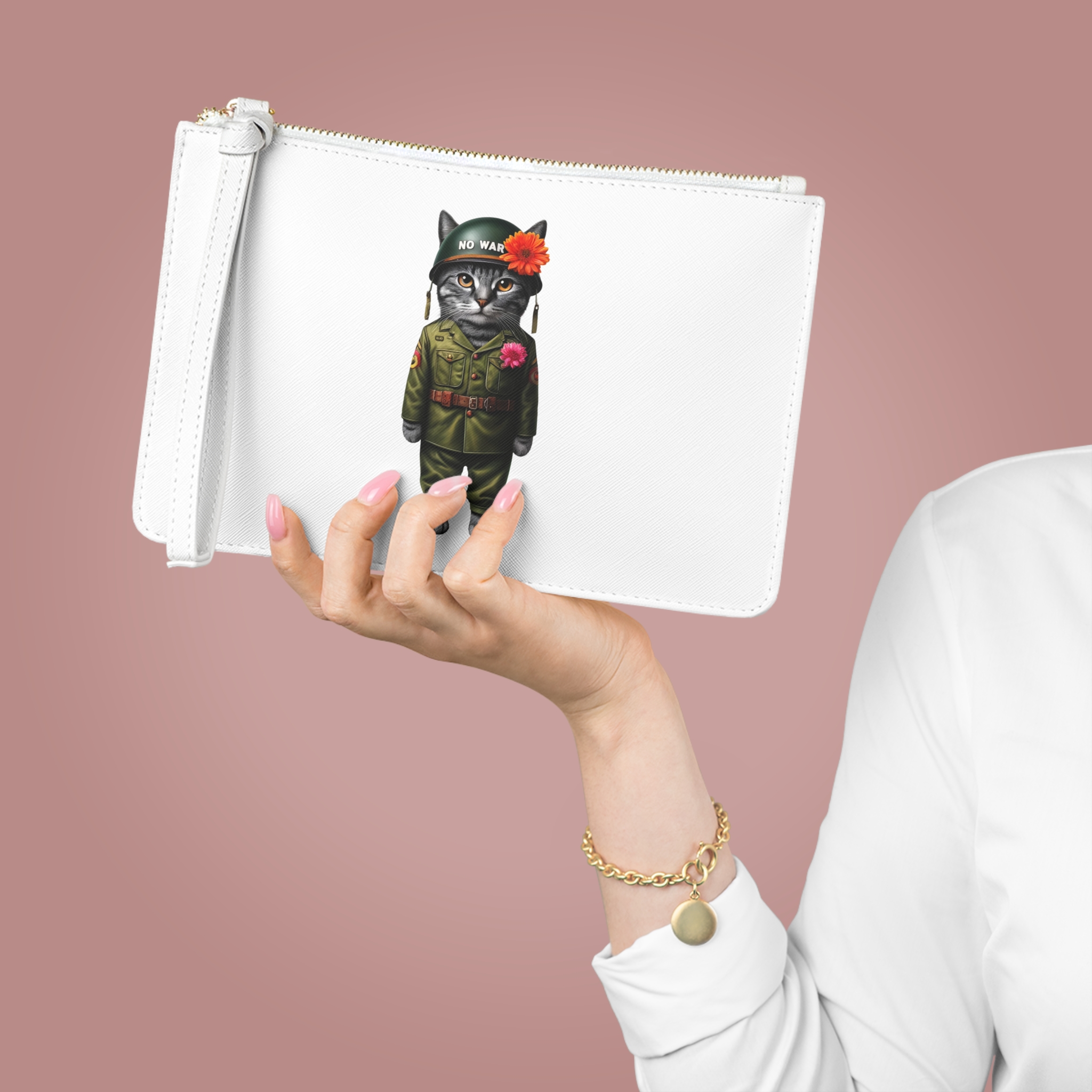 Funny clutch bag Cat purse peace & love for peace pet lovers evening bag