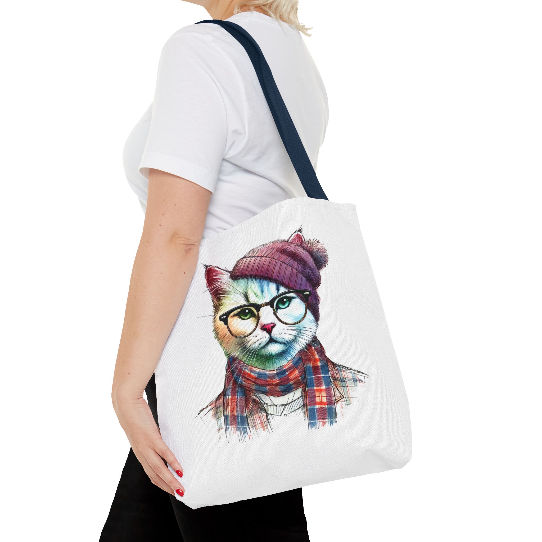 Cat hipster canvas tote bag pet lovers funny cute tote bag Hipster design handbag kitten design – Image 28