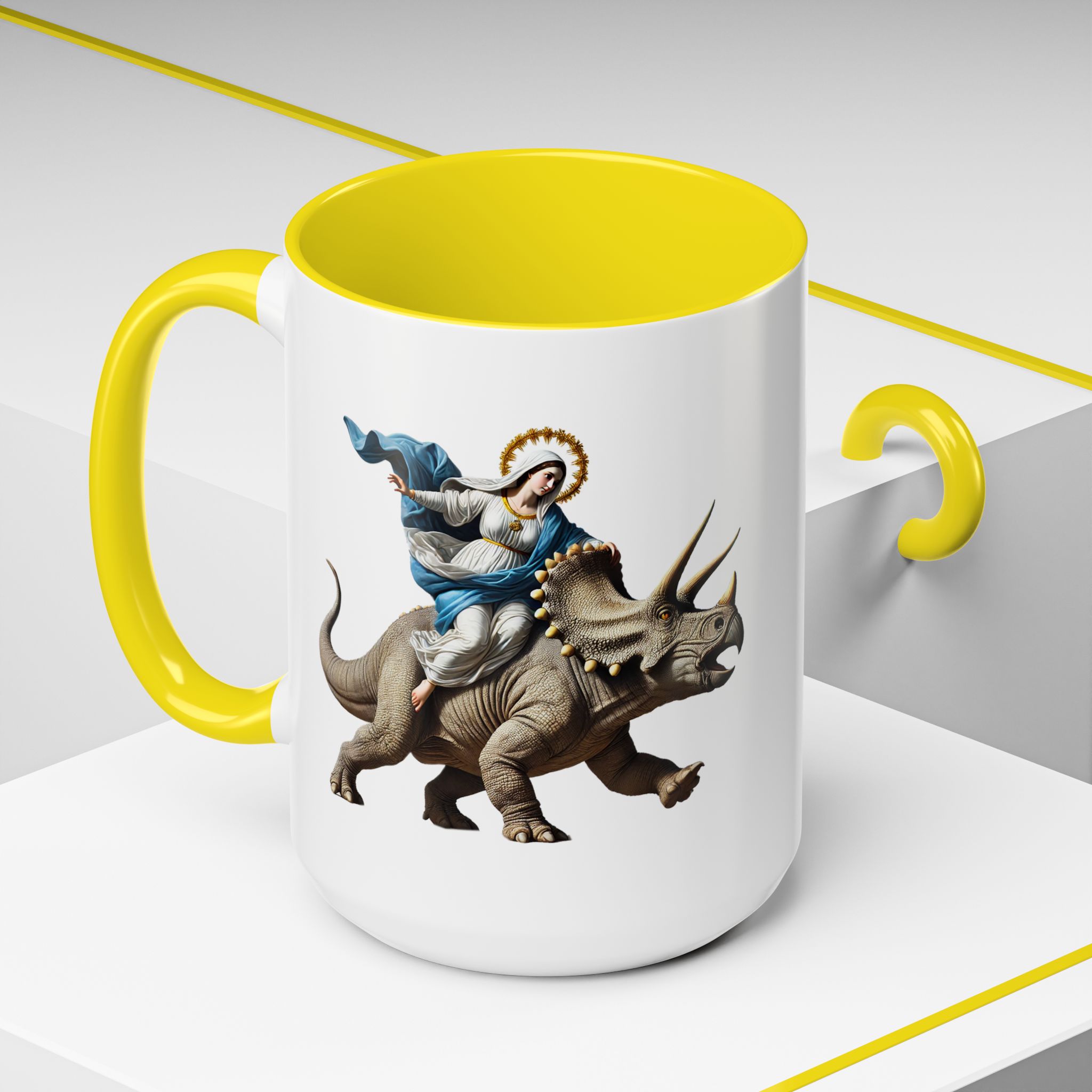 Sarcastic Coffee mug jurassic Virgin mary riding triceratops funny office mug boho gift tea cup cute accessory – Image 64