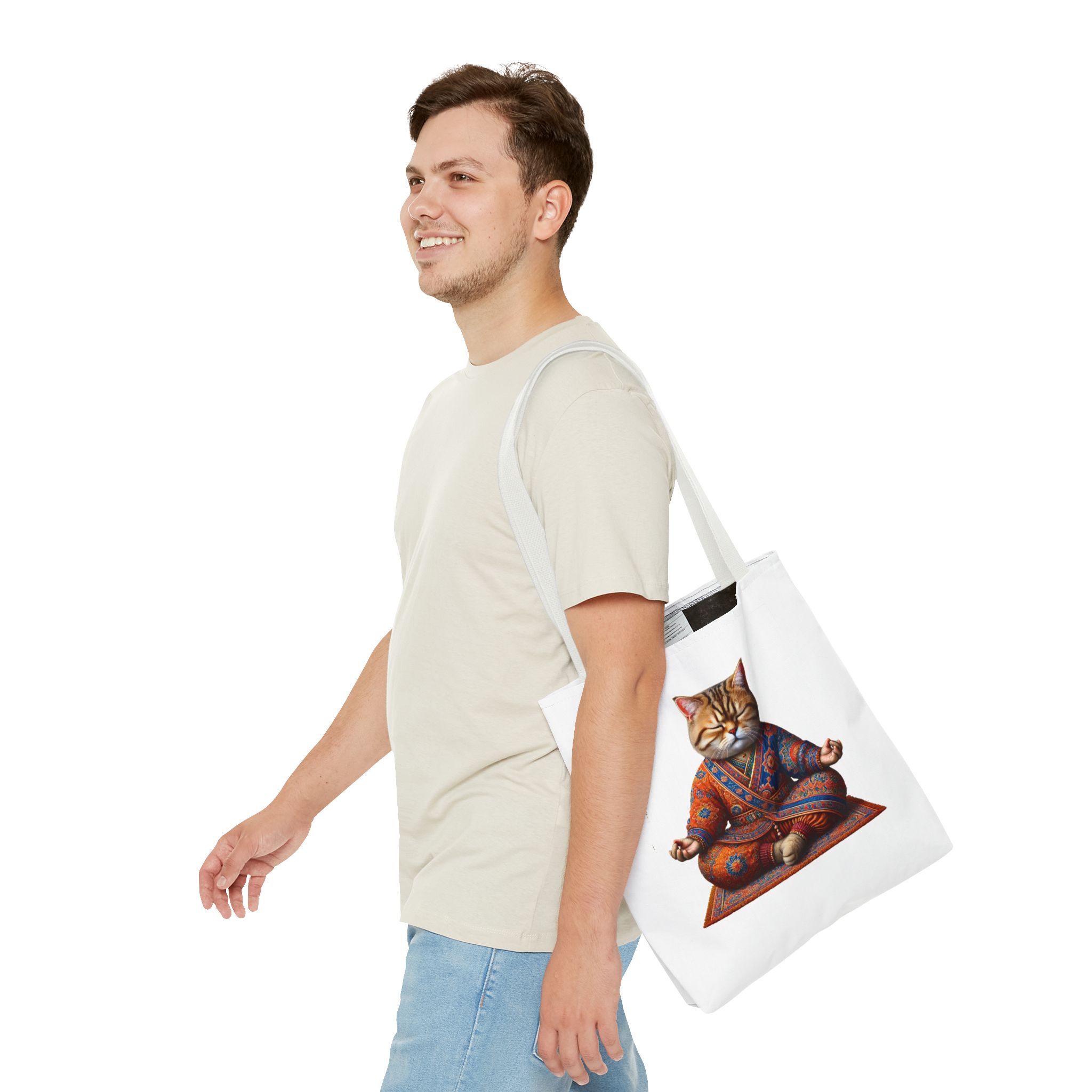 Canvas Tote bag Cat meditation handbag yoga bag vintage buddha mindfulness purse – Image 16