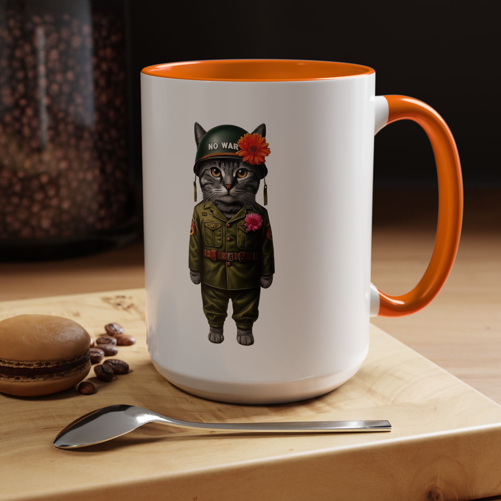 Coffee Mug Peace & Love funny cup tea cat lover office mug unique boho accessory pet gift for her kitten design - Image 55