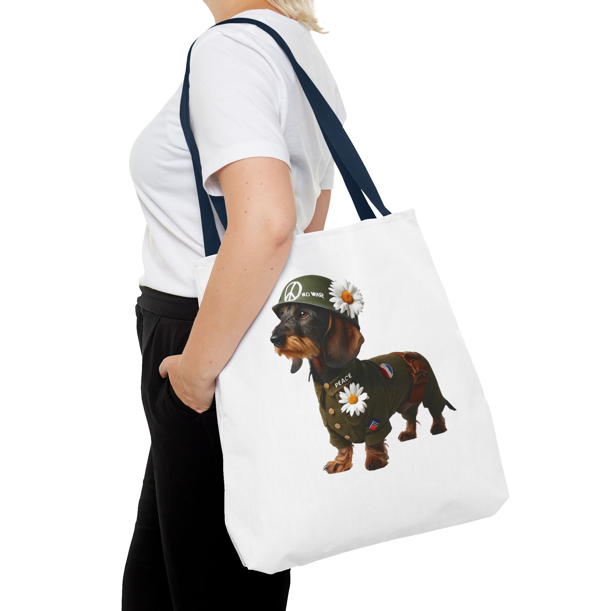 Dog Canvas tote bag dachshund cute tote bag Peace & Love Retro shoulder bag gift for her pet lover handbag dog purse puppy print – Image 30