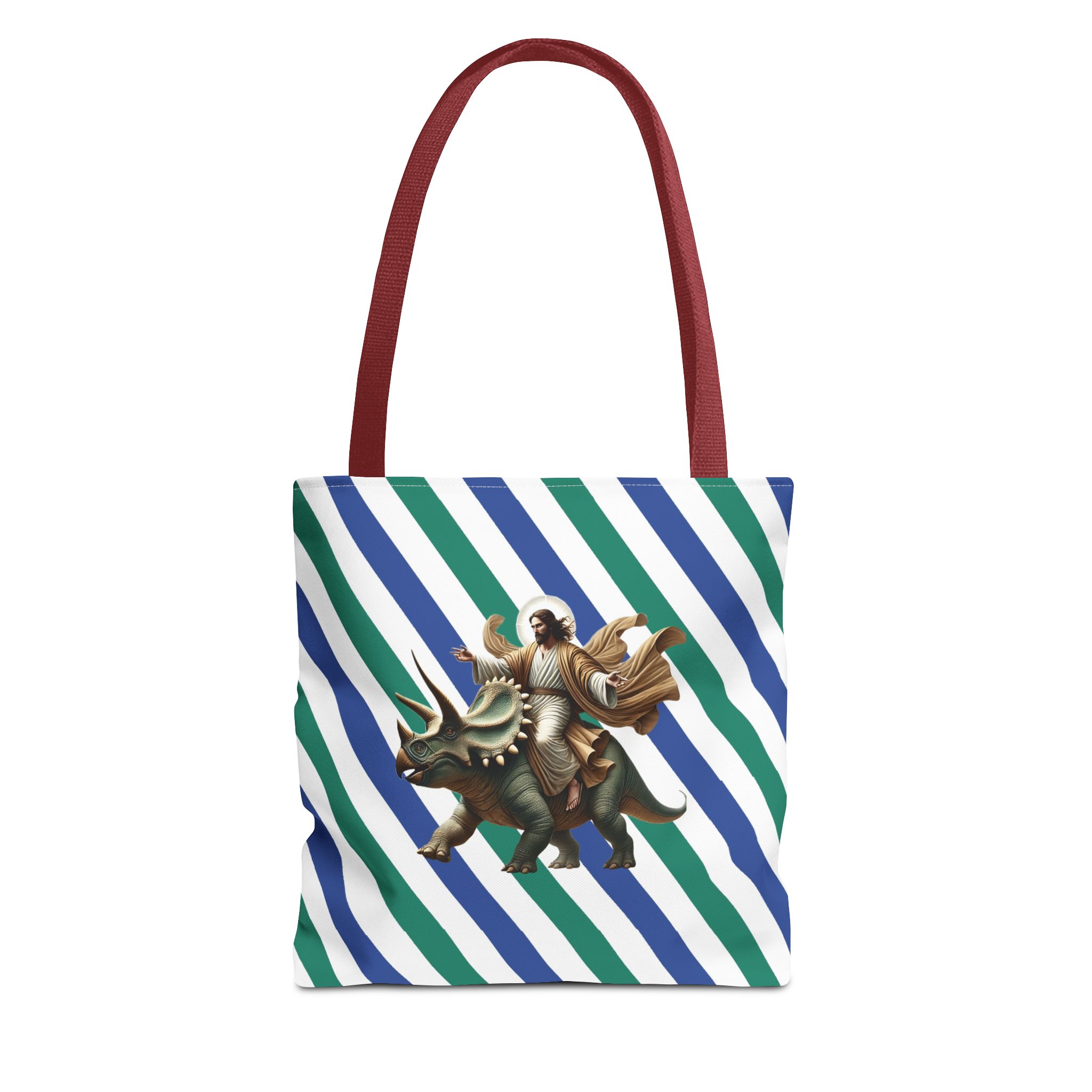 Fun canvas tote bag jurassic boho tote bag Jesus riding triceratops shoulder bag satiric purse religious design sarcastic cute tote bag – Image 7