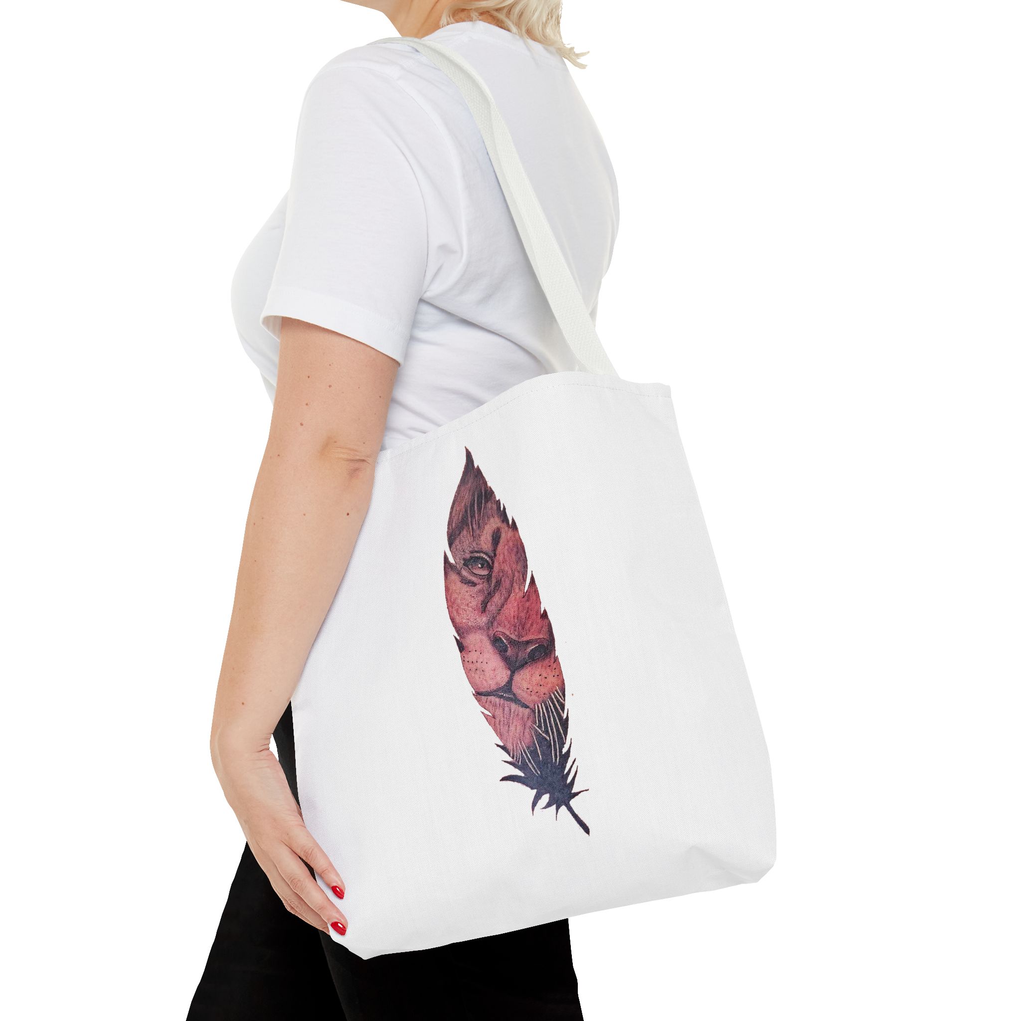 Canvas tote Surrealist Feather cute tote bag Art for the Bold Exclusive Dreamlike Drawing on Premium shoulder bag Lion – Image 16