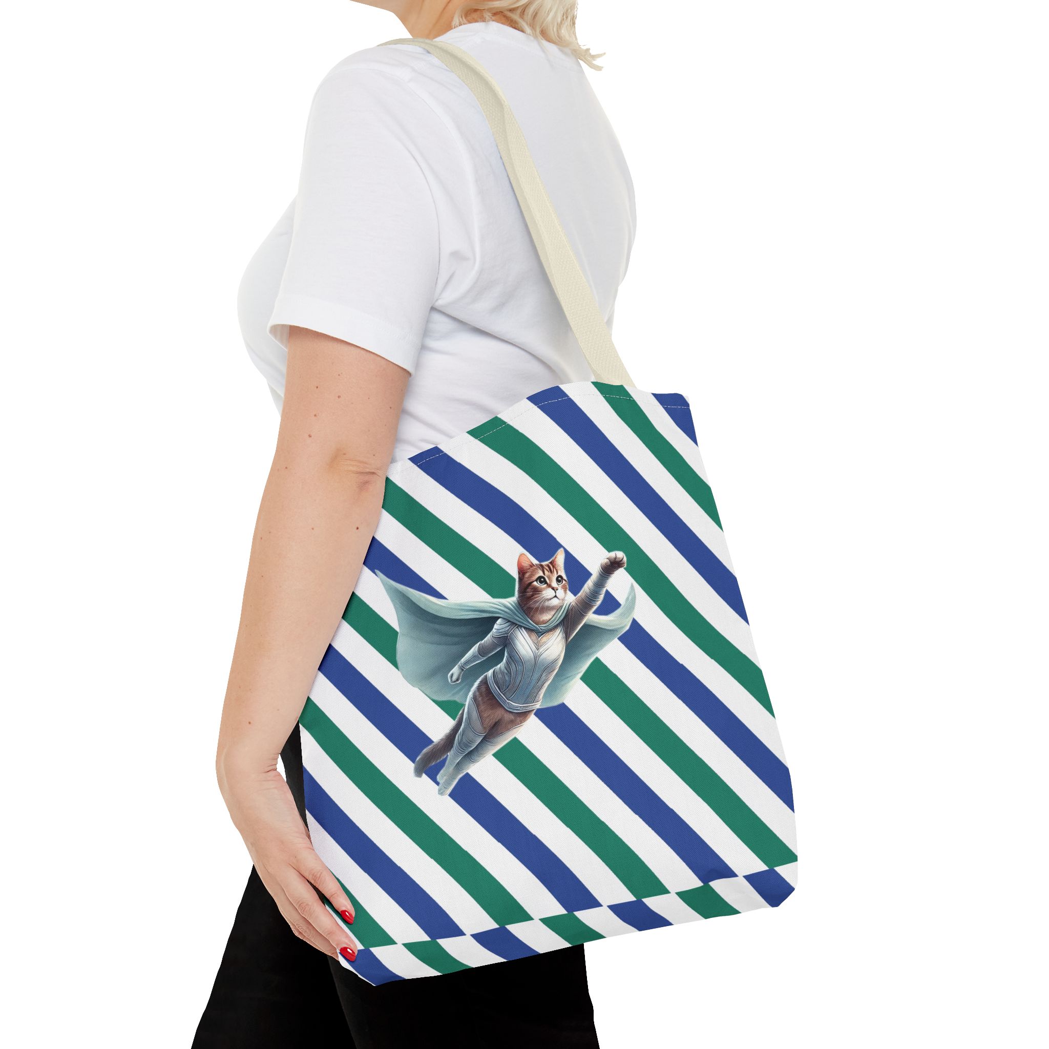 Superhero tote bag cat canvas tote bag funny shoulder bag fantasy design kitten lover cool cat purse – Image 22