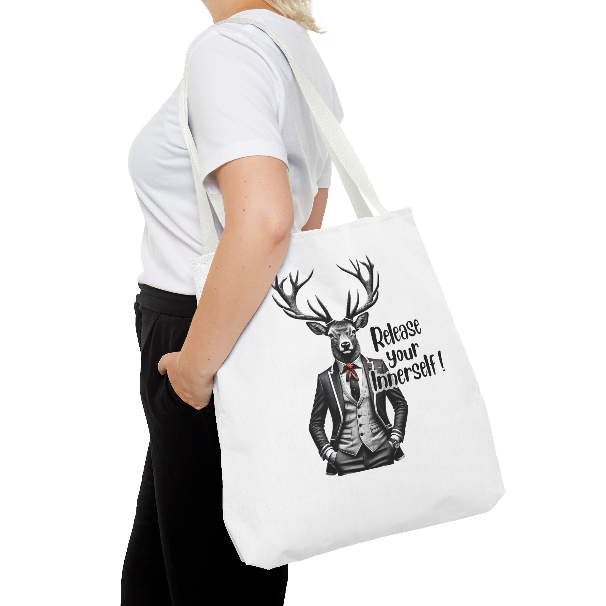 Canvas tote bag Motivational funny tote bag cool vintage bag deer design cute tote bag for self confidence shoulder bag – Image 18
