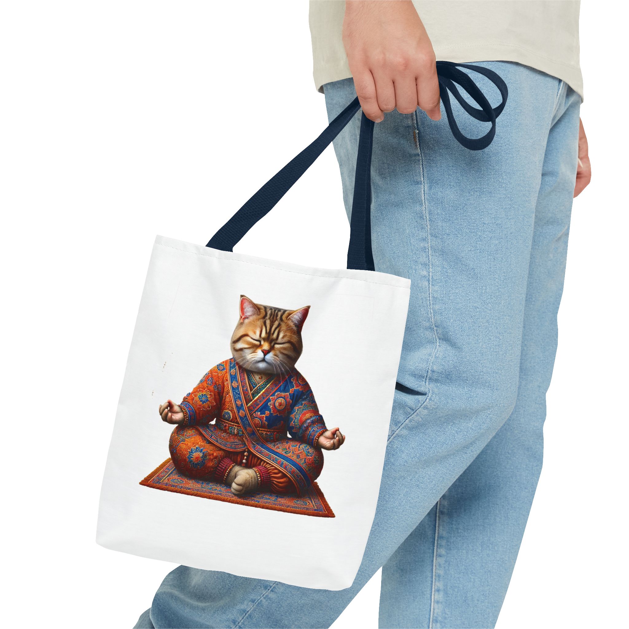 Canvas Tote bag Cat meditation handbag yoga bag vintage buddha mindfulness purse – Image 26