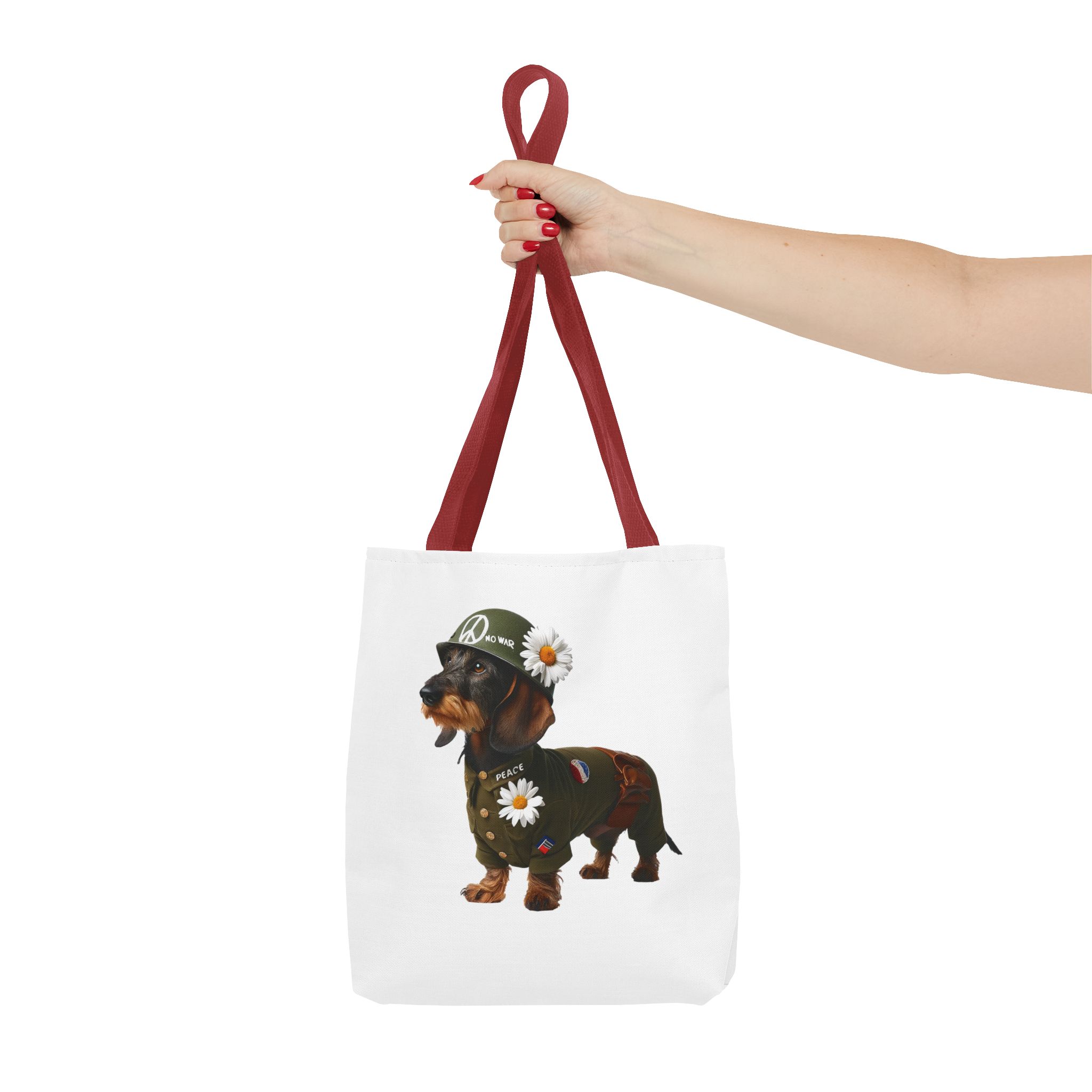 Dog Canvas tote bag dachshund cute tote bag Peace & Love Retro shoulder bag gift for her pet lover handbag dog purse puppy print – Image 8