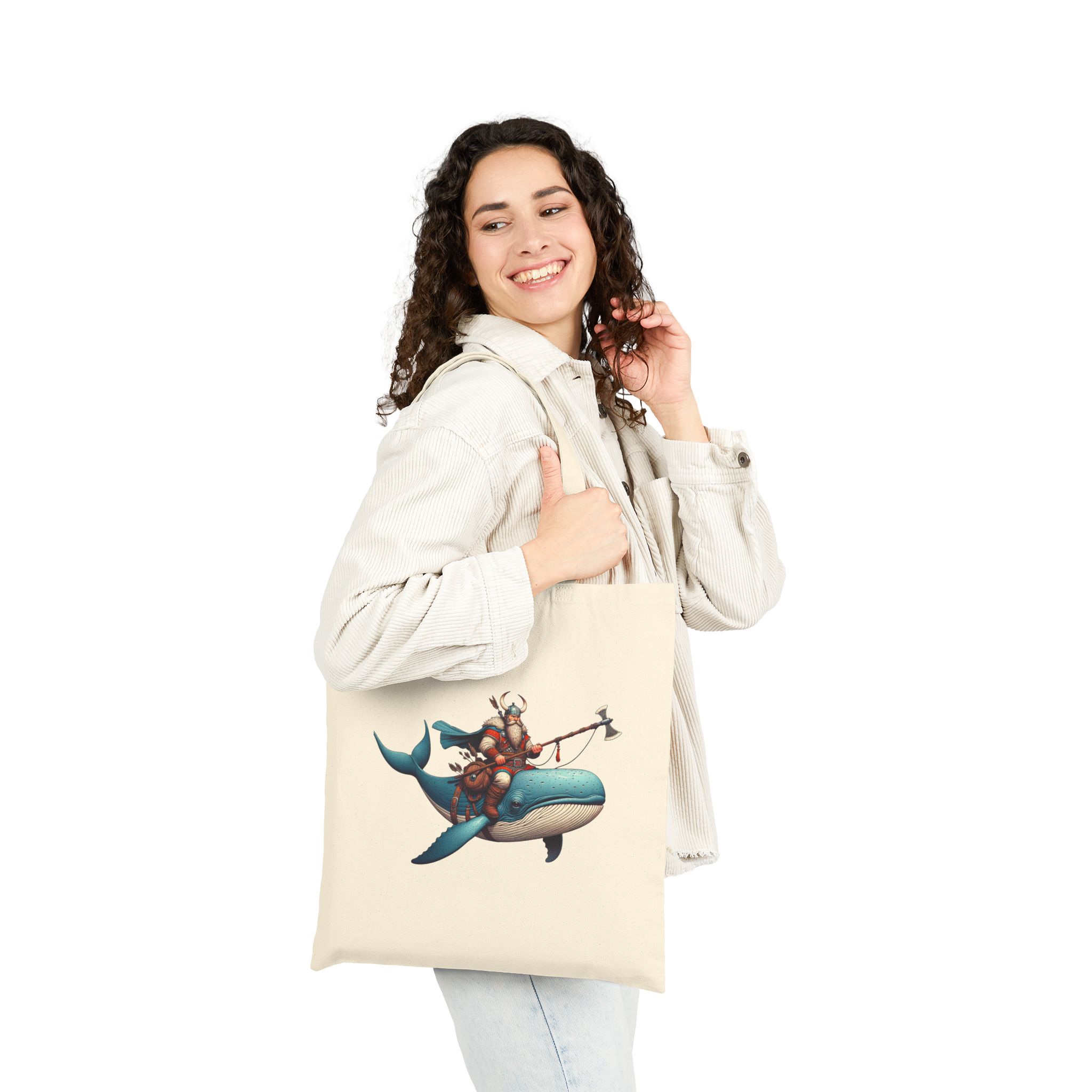 Viking tote bag boho mythology cute tote bag whale shoulder bag vintage retro canvas tote bag gift cool purse - Image 3