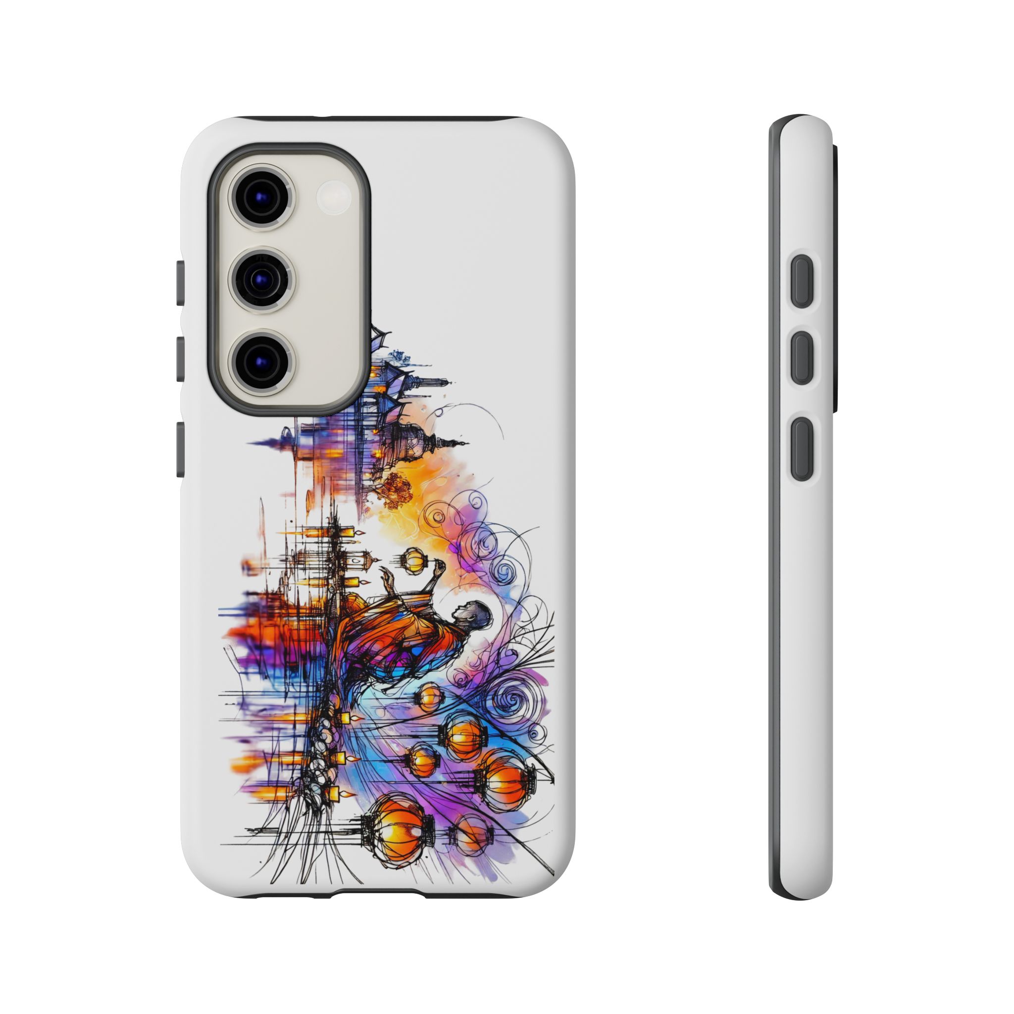 Artistic phone case design featuring vibrant colors and abstract patterns.