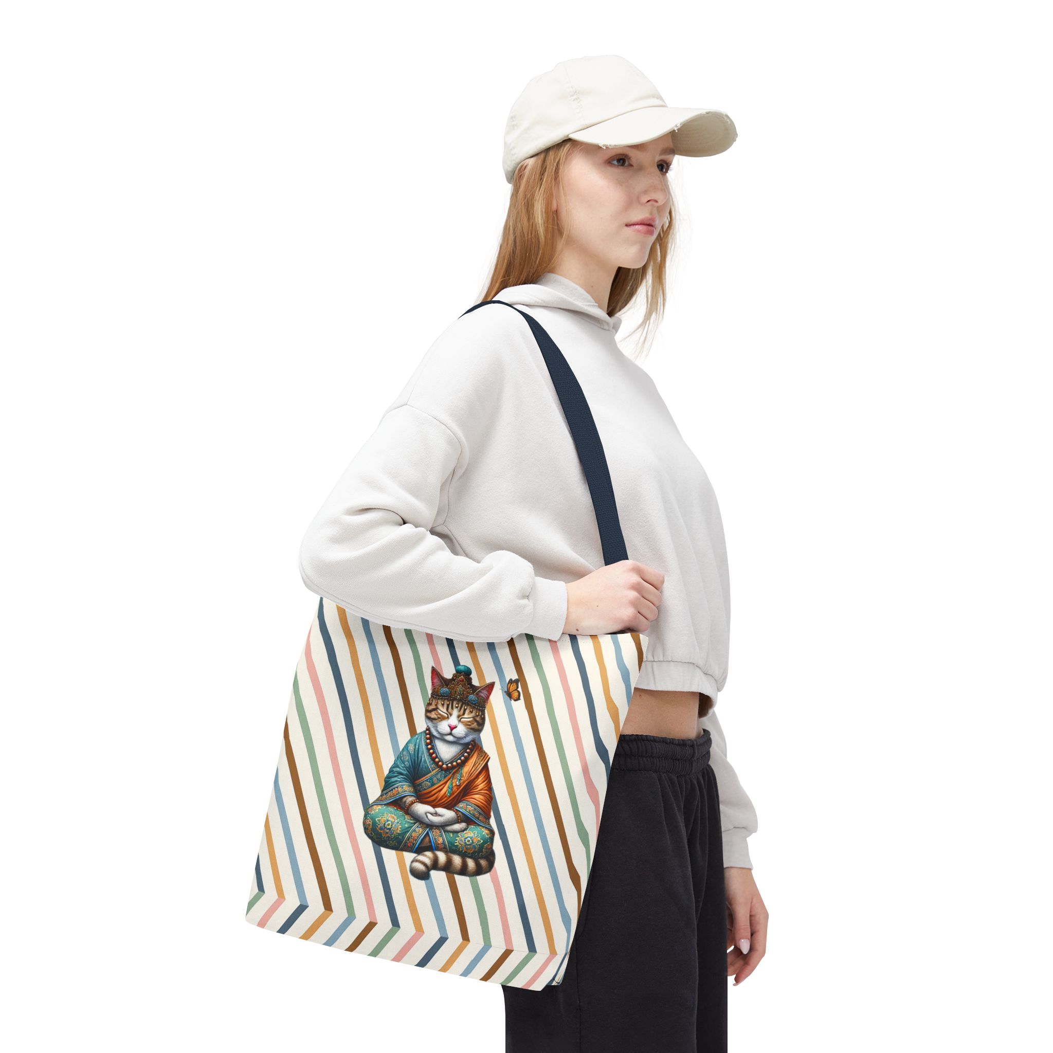 Canvas Tote bag Cat meditation handbag yoga bag vintage buddha mindfulness purse – Image 28